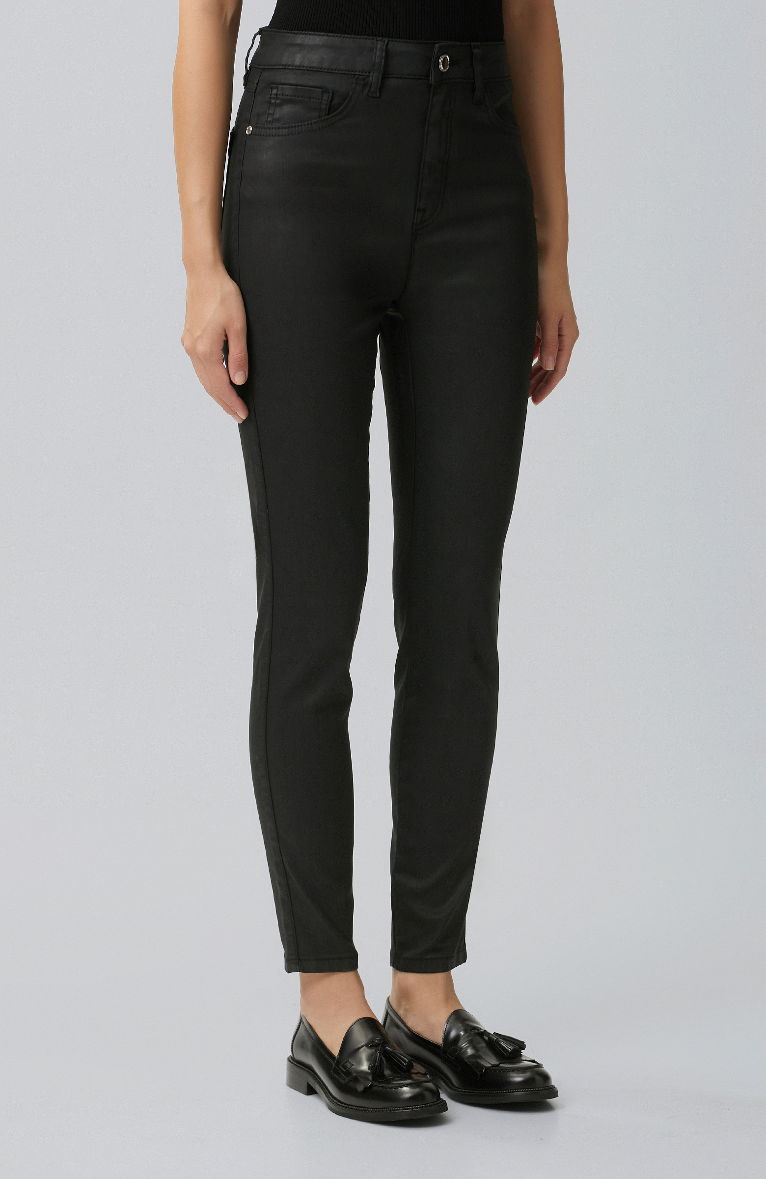 Siyah Kaplamalı Skinny Kalıp Denim Pantolon