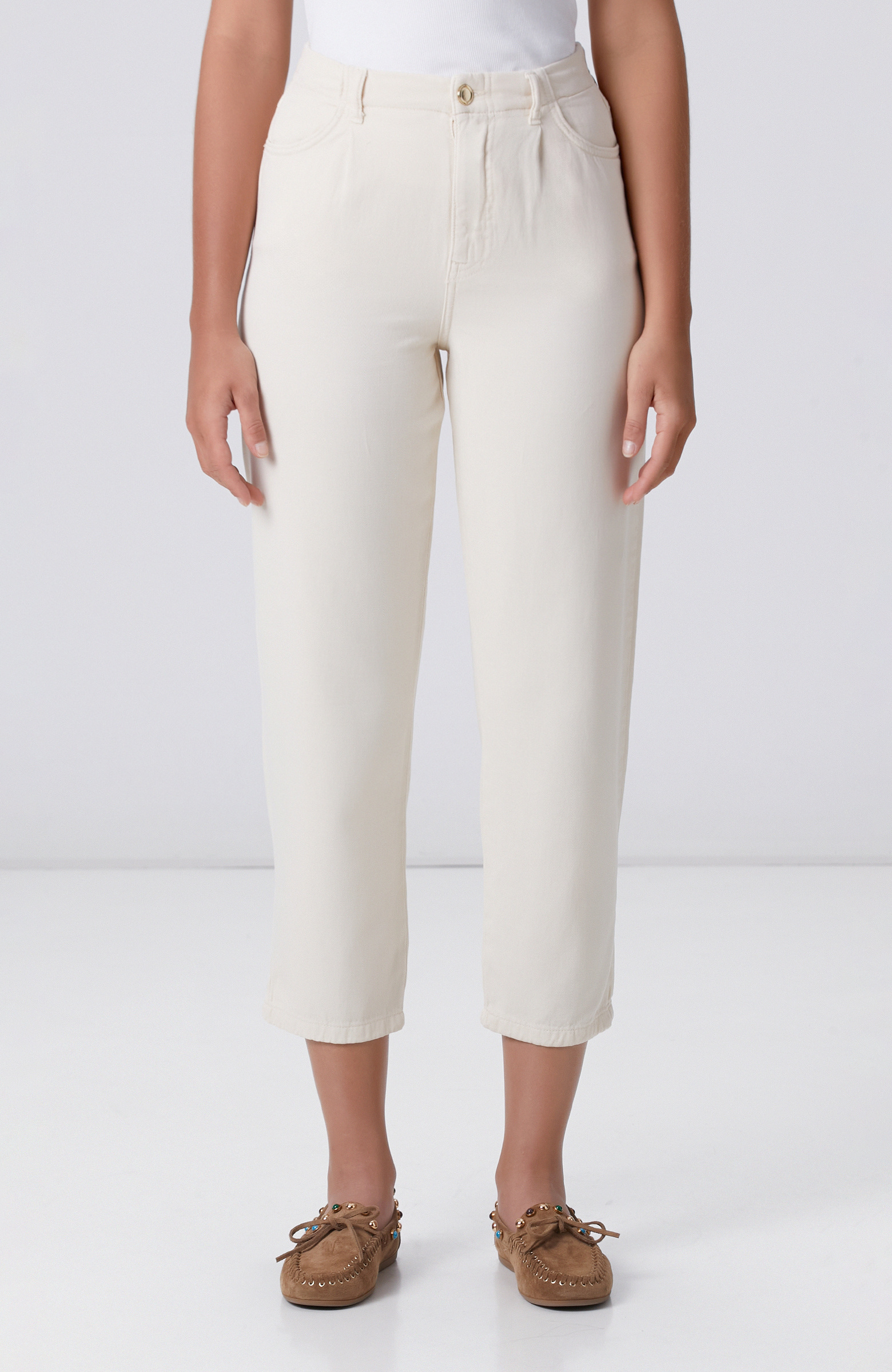 Kırık Beyaz Tencel Karışımlı Casual Pantolon