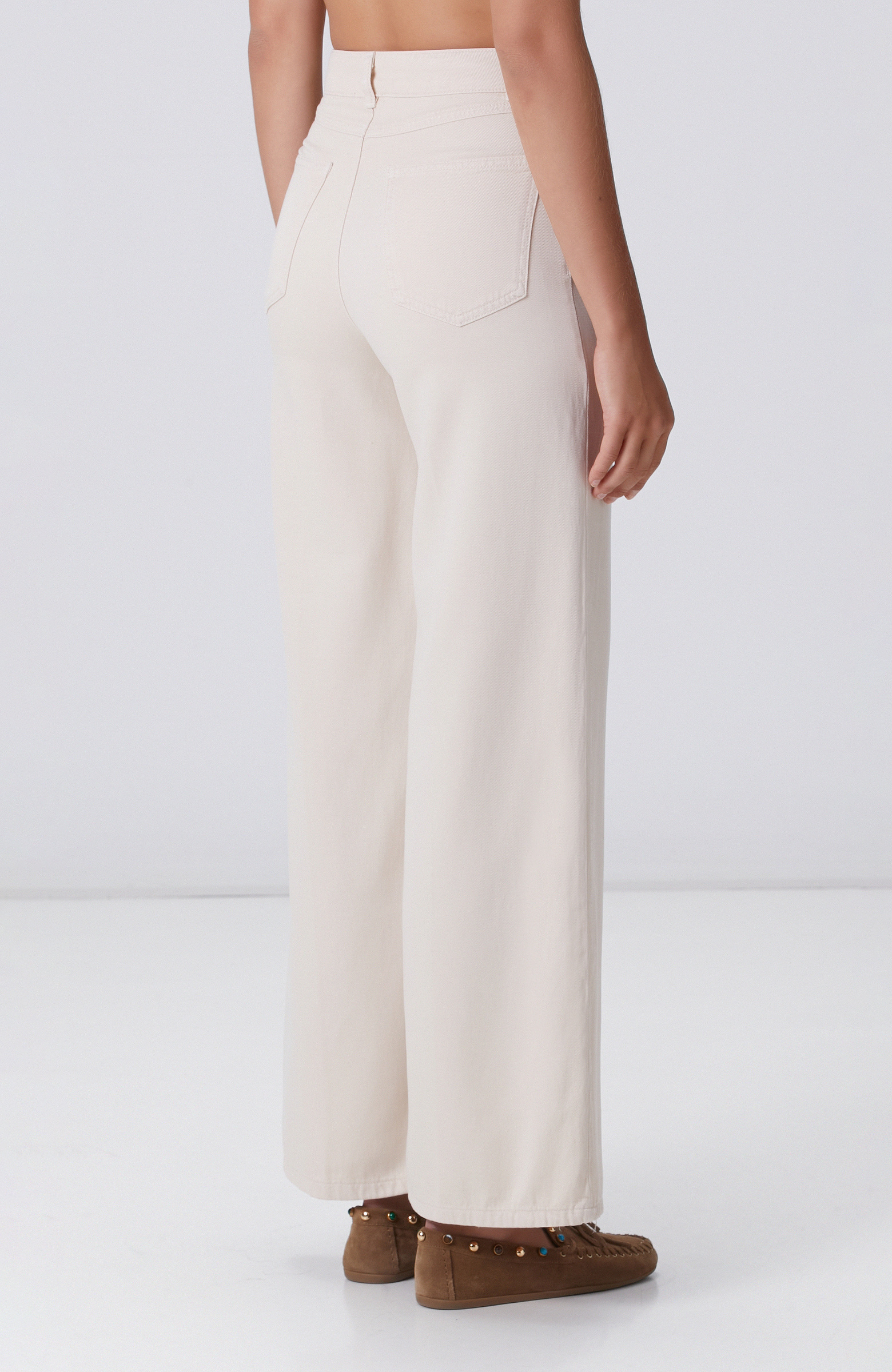 Kırık Beyaz Wide Leg Tencel Casual Pantolon