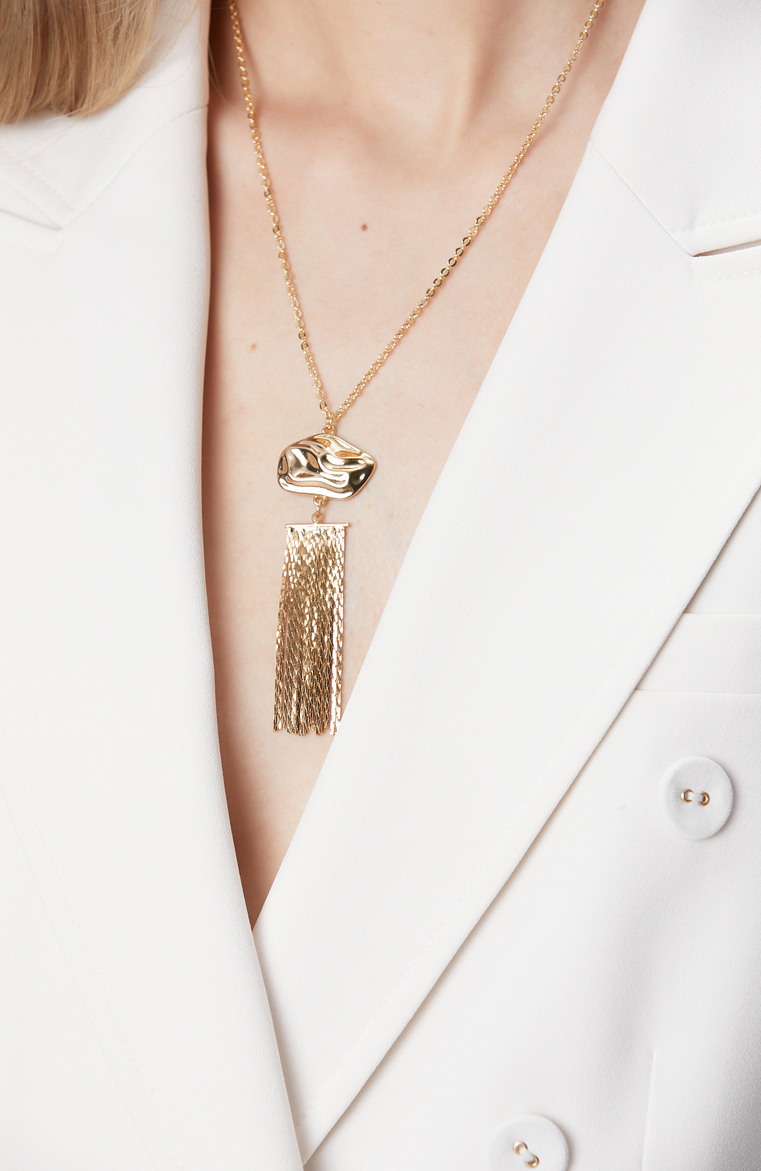 Gold Geomatrik Taşlı Kadın Uzun Kolye