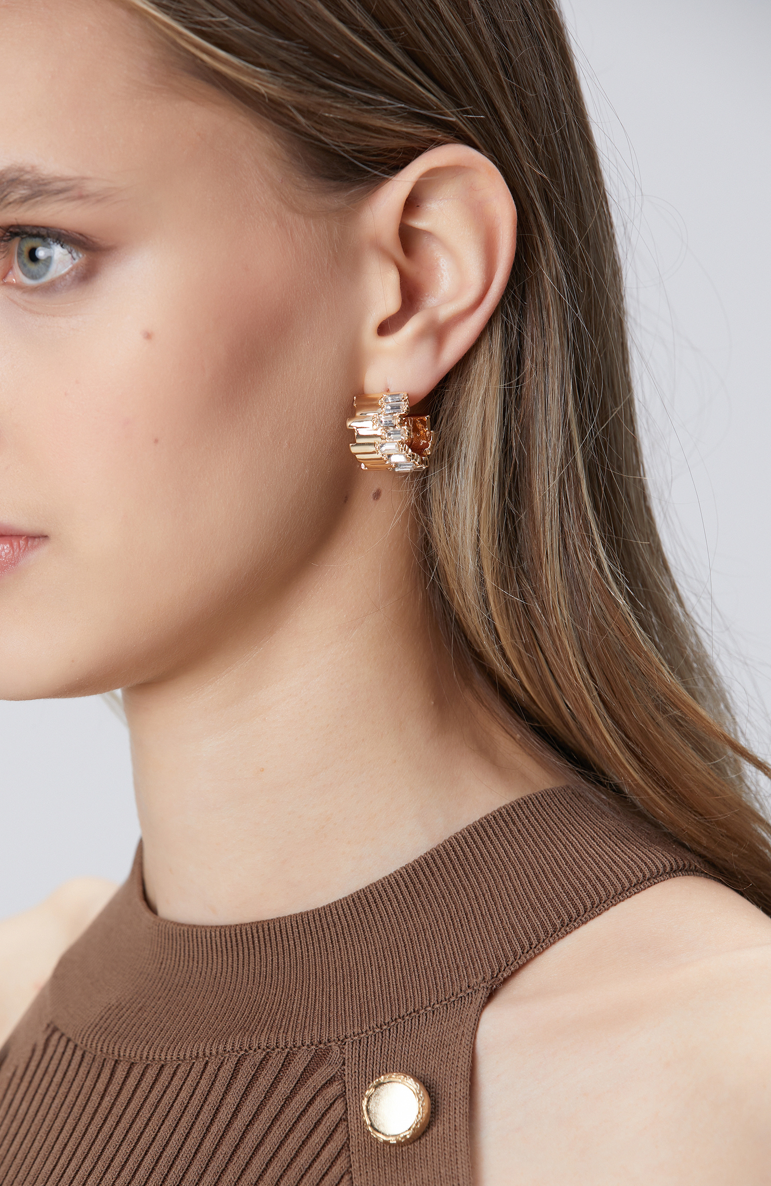 Gold Metal Stone Mix Women's Earrings