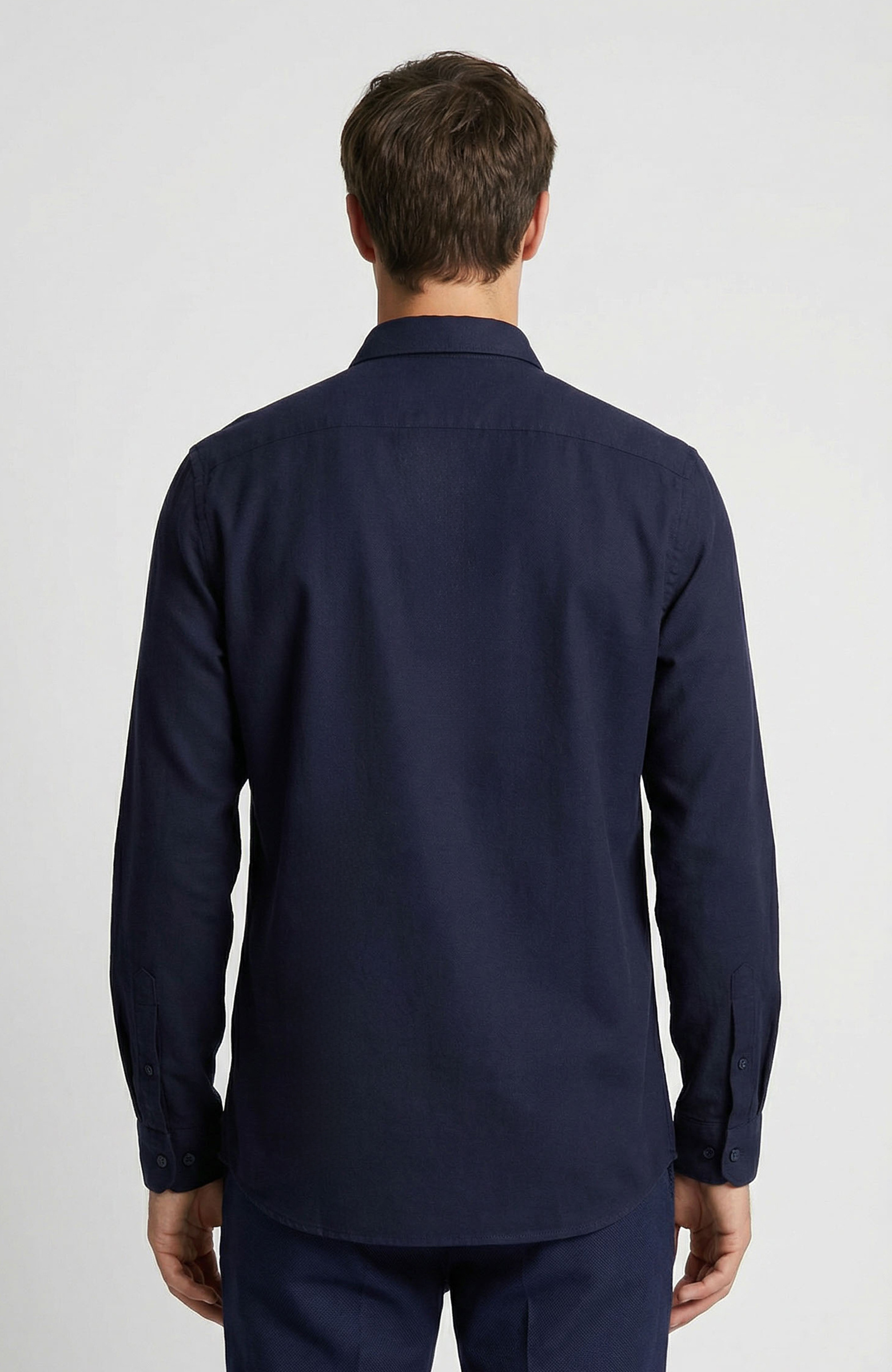 Lacivert Keten Karışımlı Gömlek