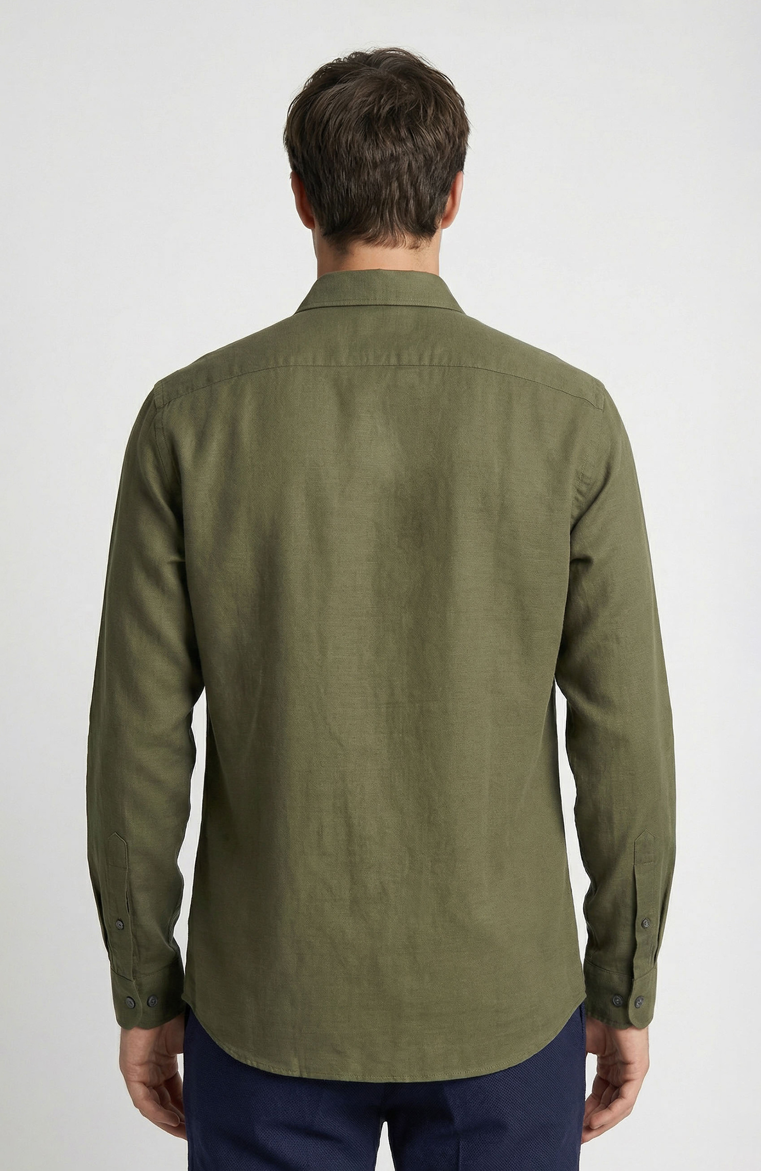 Haki Keten Karışımlı Gömlek