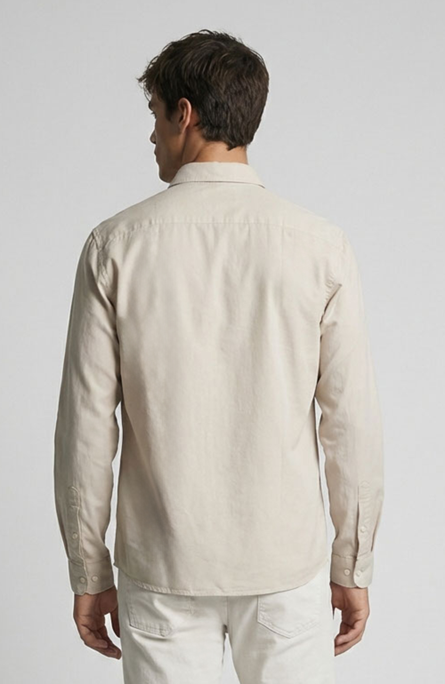 Bej Keten Karışımlı Gömlek