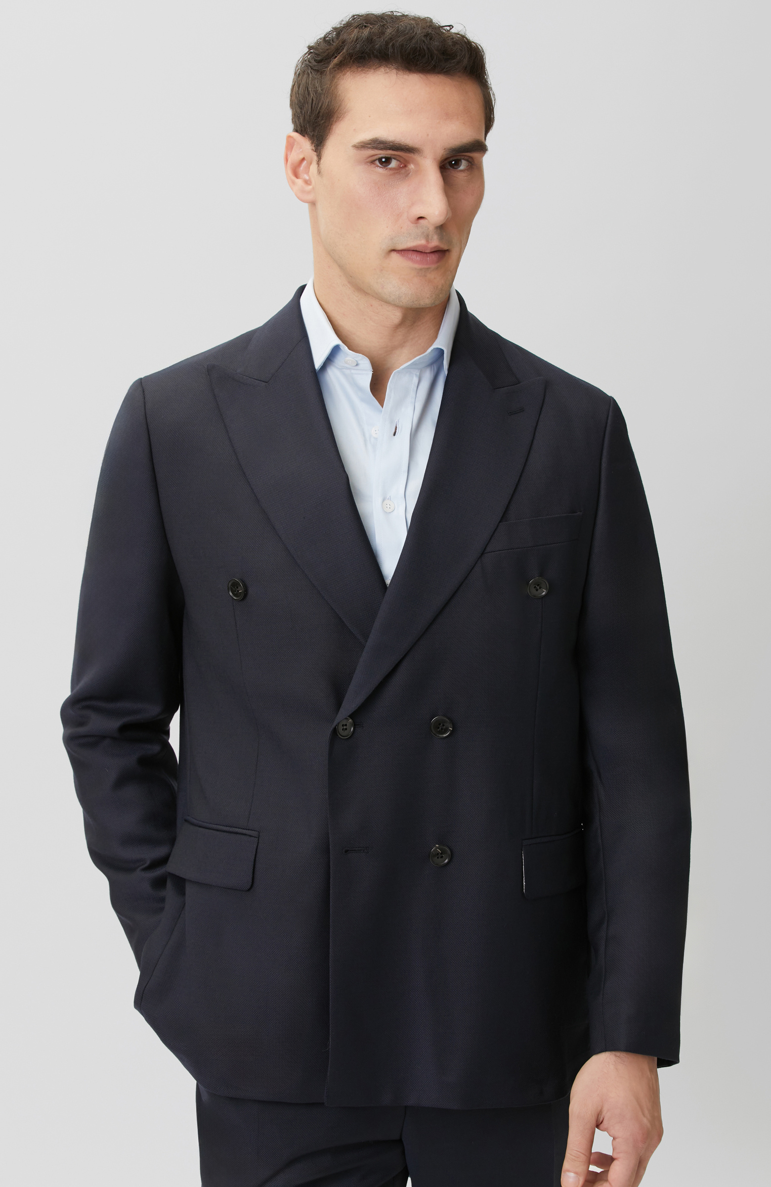 Lacivert Çift Pileli Yün Takım Elbise