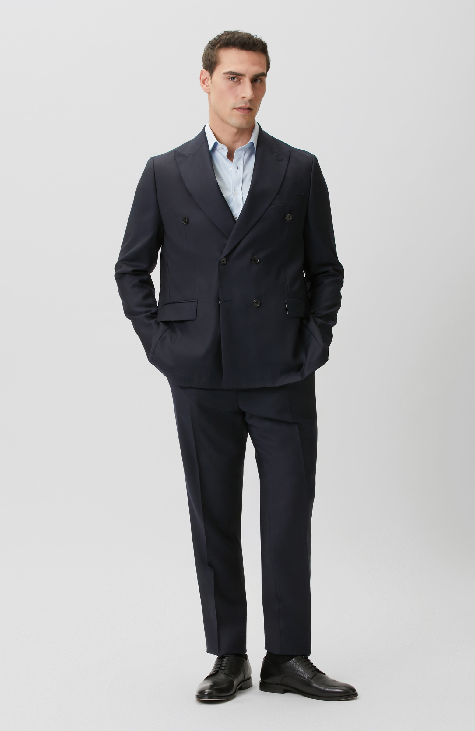 Lacivert Çift Pileli Yün Takım Elbise