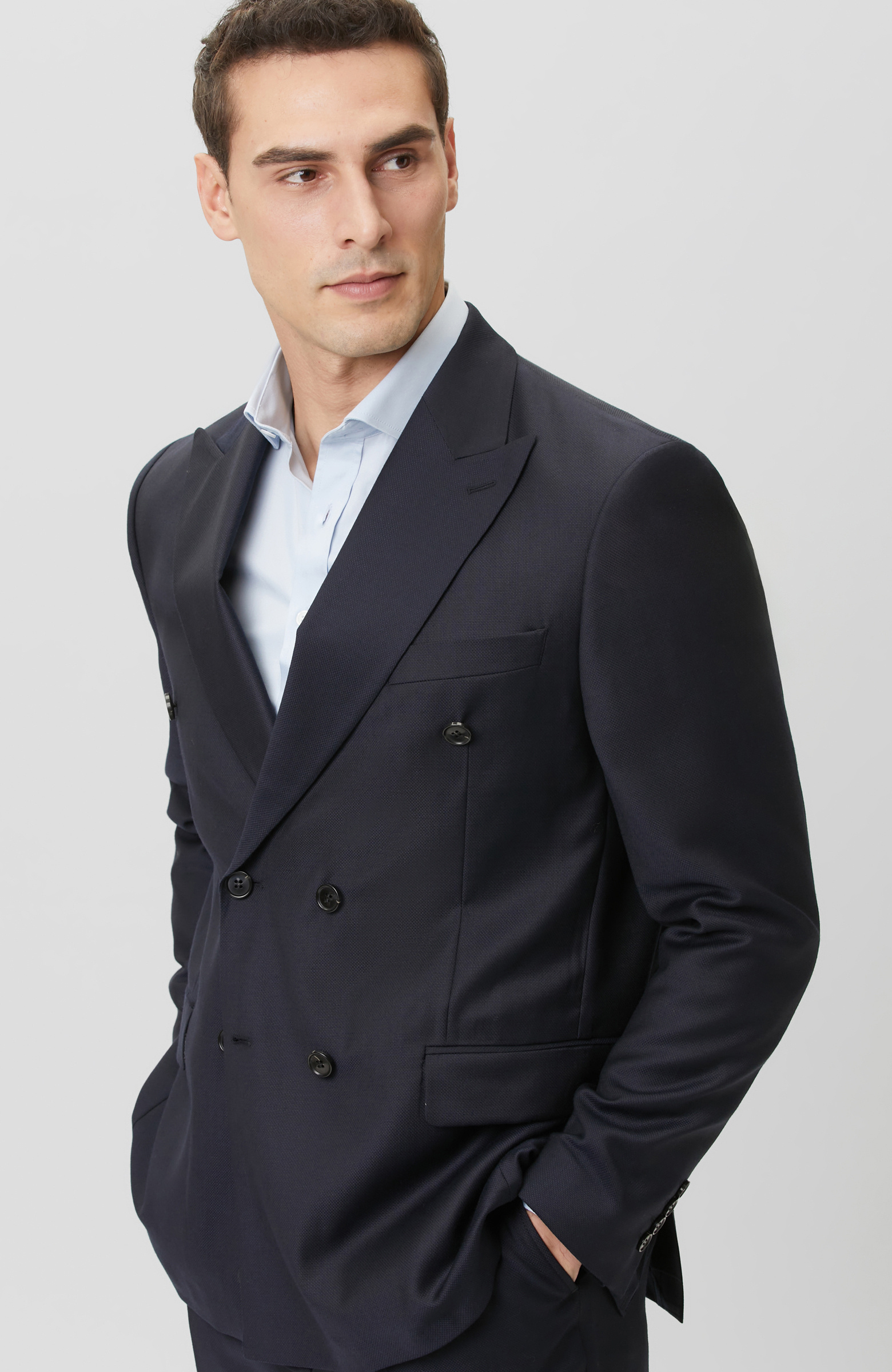 Lacivert Çift Pileli Yün Takım Elbise