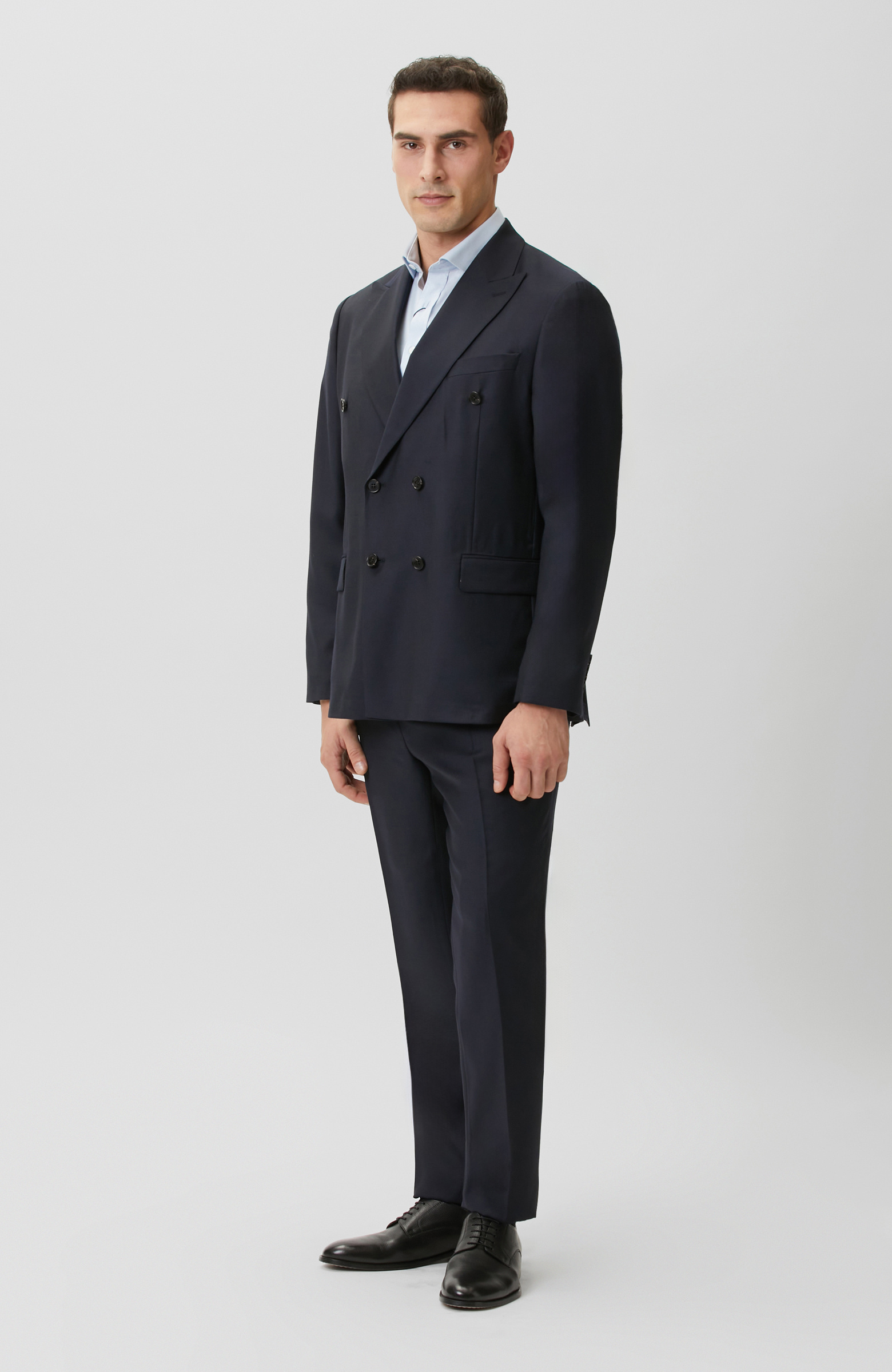 Lacivert Çift Pileli Yün Takım Elbise