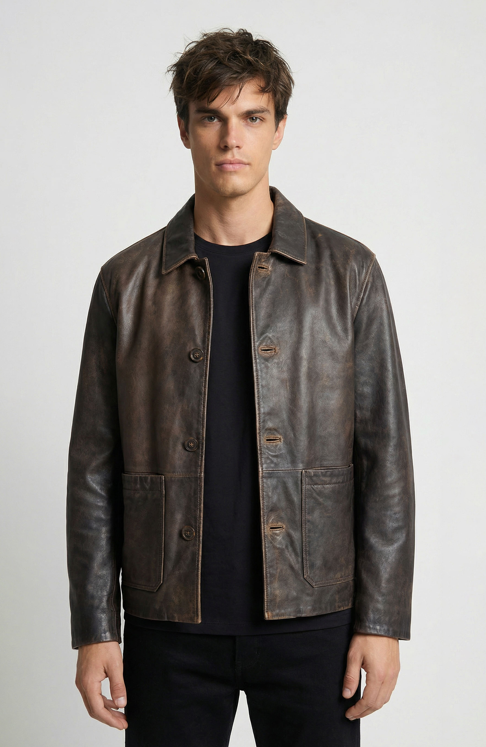 Kahverengi Eskitme Deri Ceket