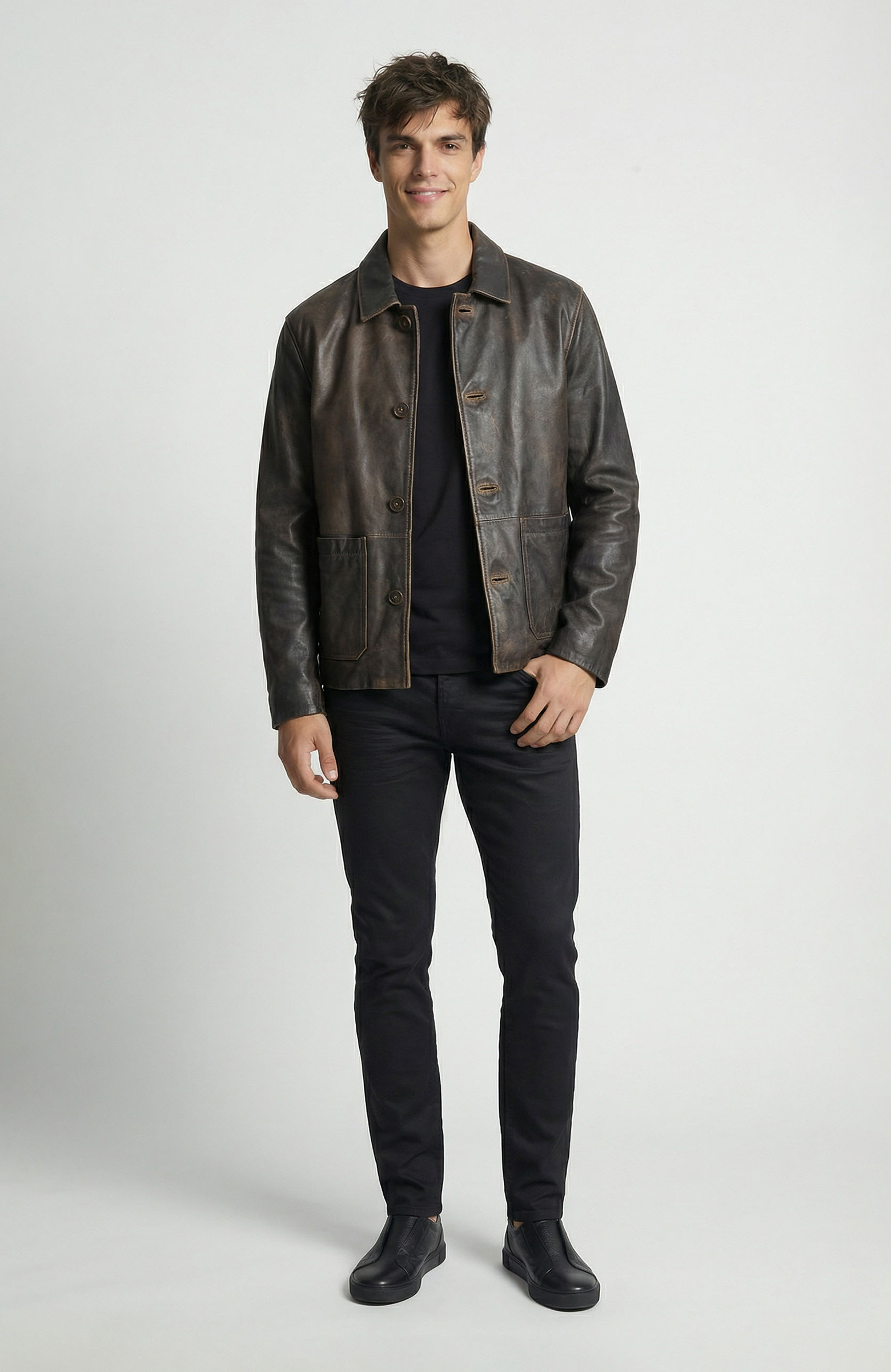 Kahverengi Eskitme Deri Ceket