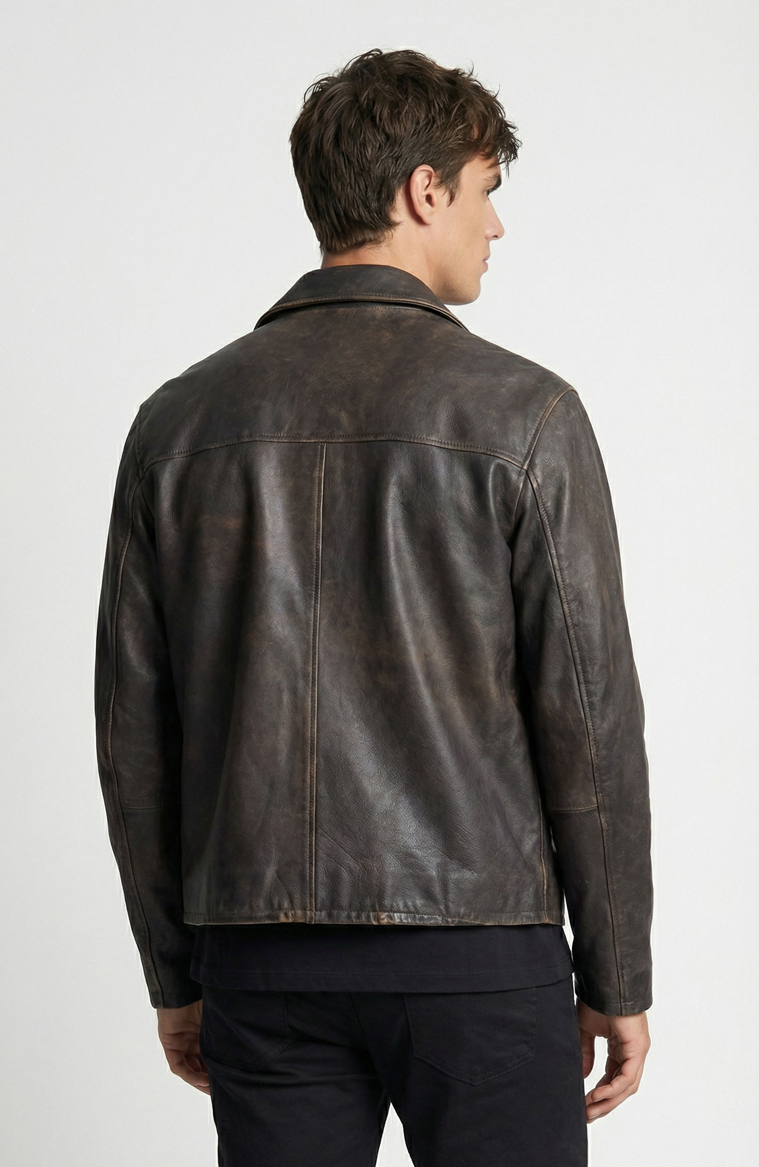 Kahverengi Eskitme Deri Ceket