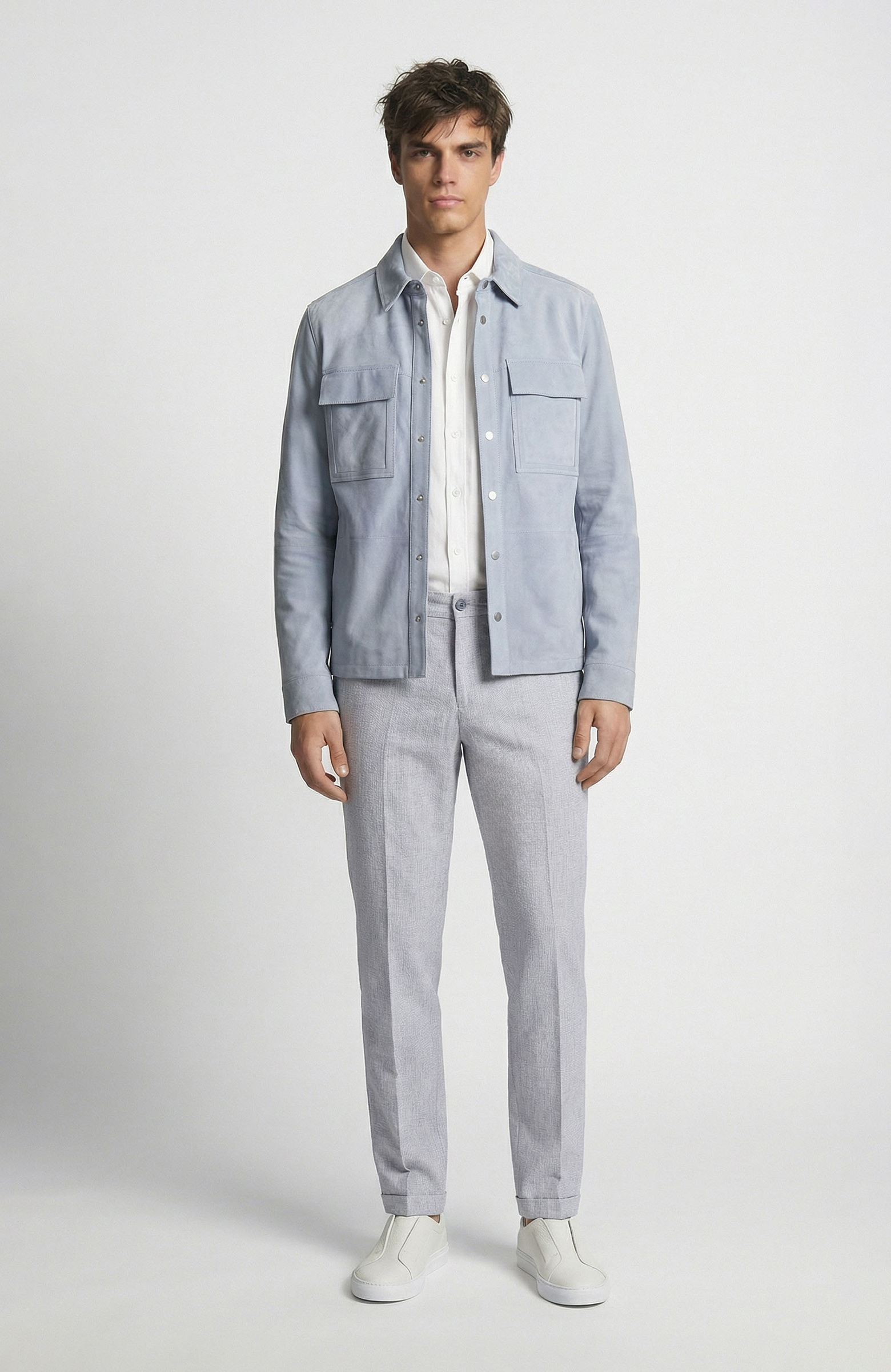 Blue Snap Suede Leather Jacket