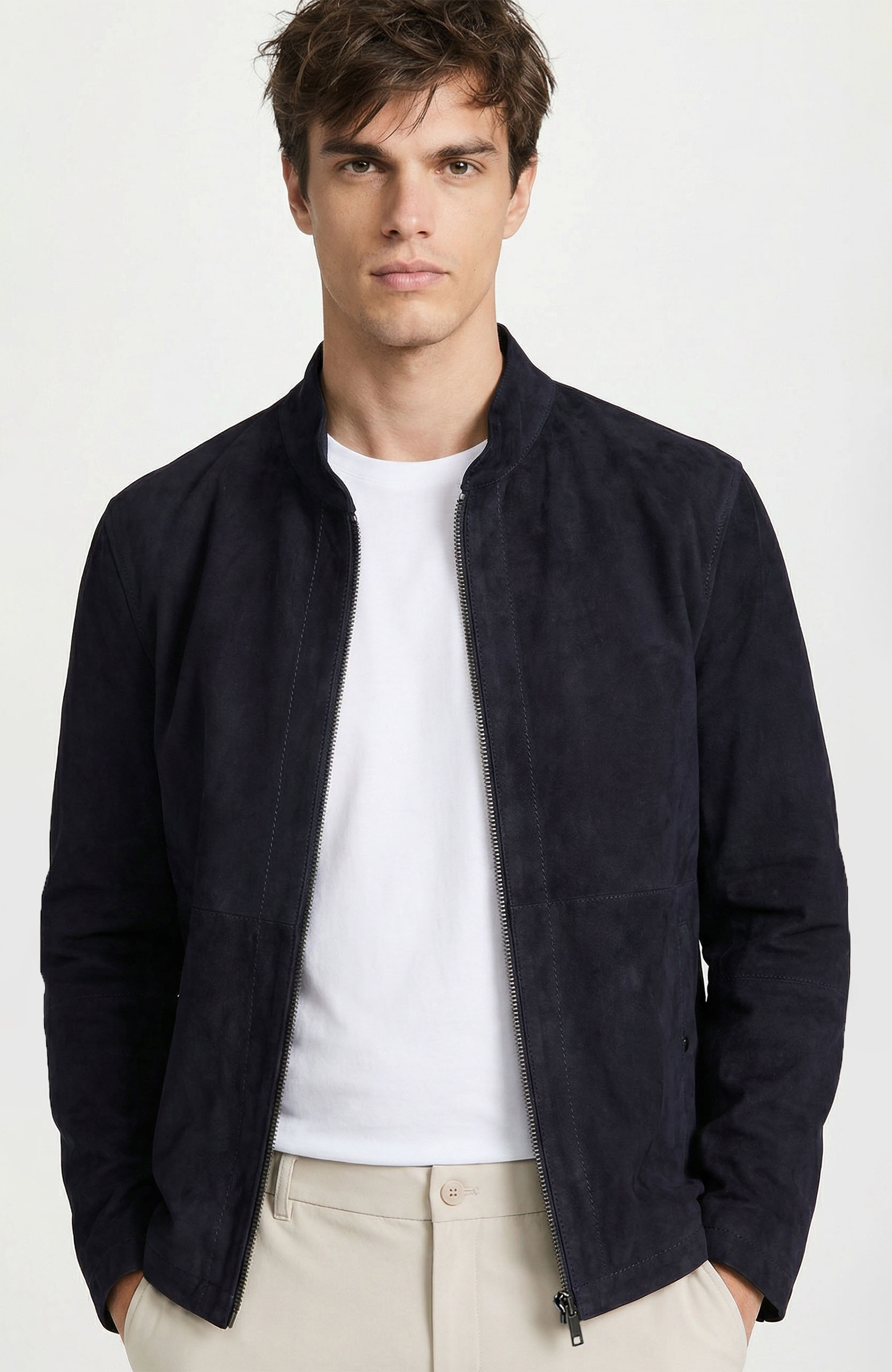 Lacivert Çift Taraflı Süet Mont