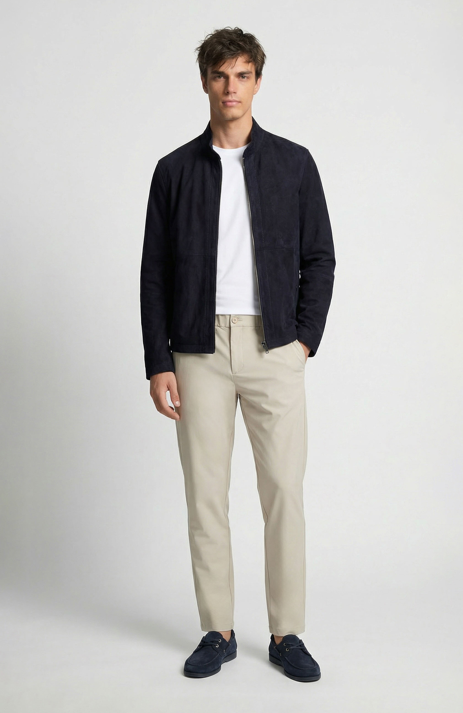 Lacivert Çift Taraflı Süet Mont