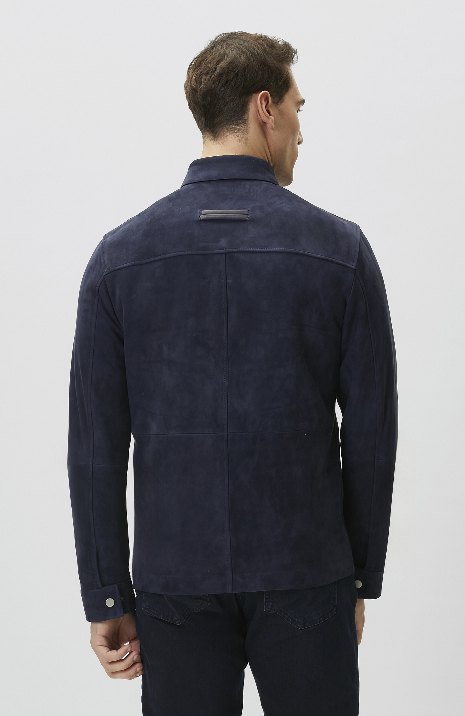 Lacivert Çıtçıtlı Süet Deri Mont