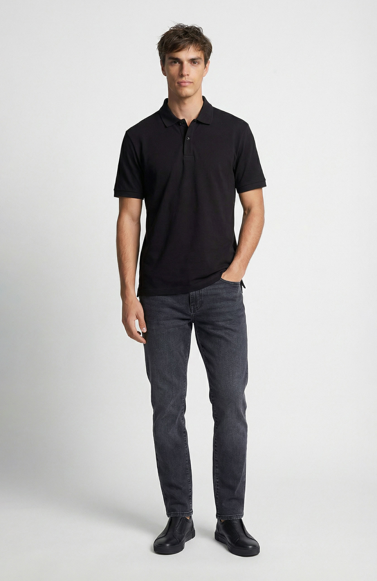 Black Polo Neck Pique T-shirt