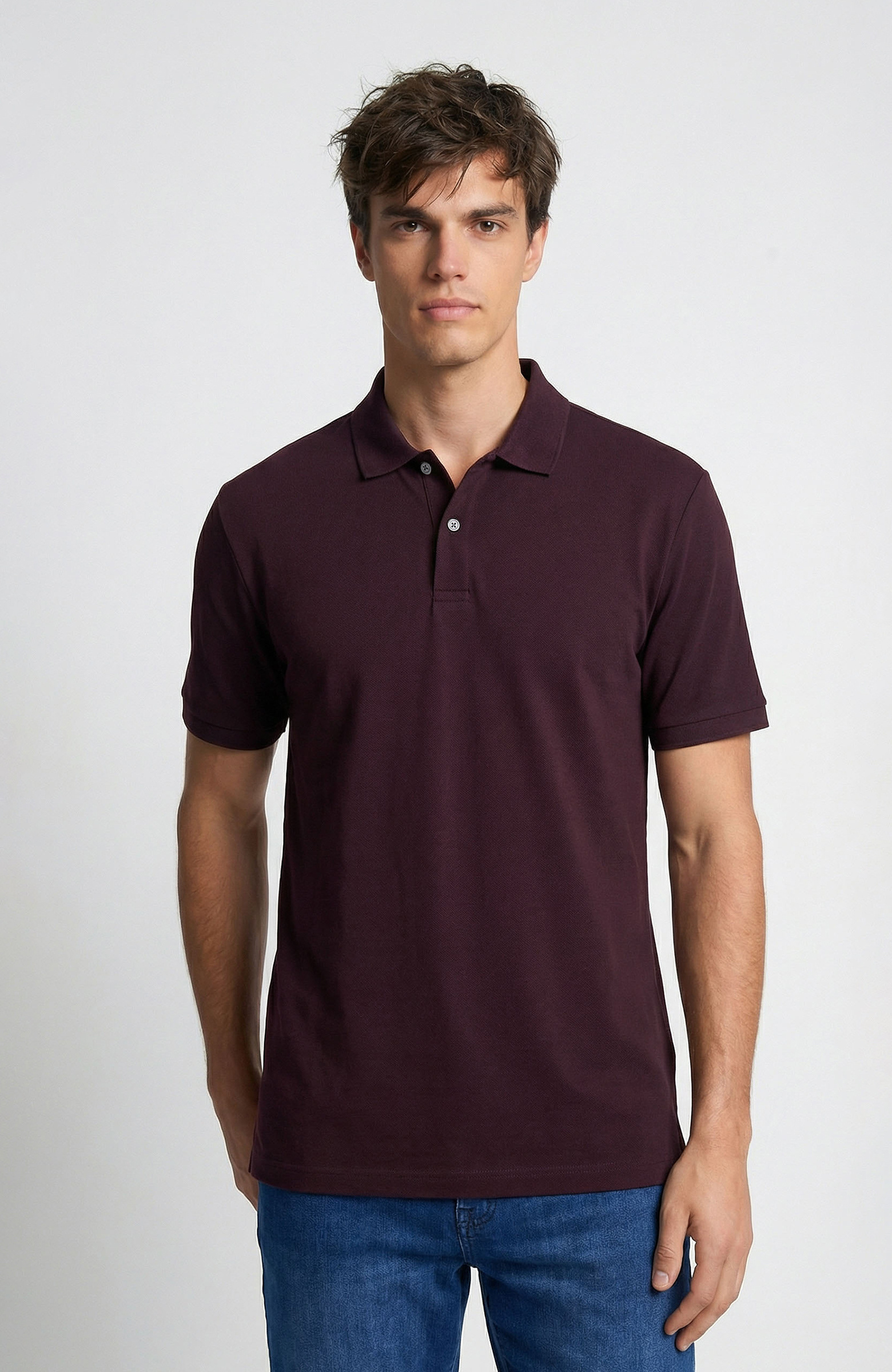 Bordo Polo Yaka Pike T-Shirt