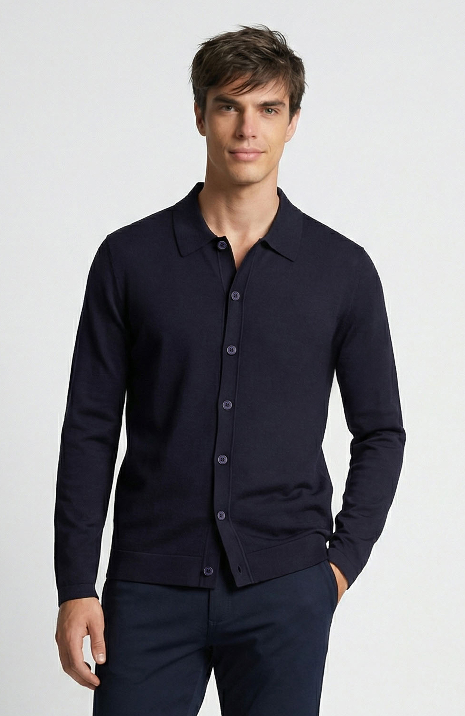 Limited Lacivert İpek Karışımlı Triko Gömlek