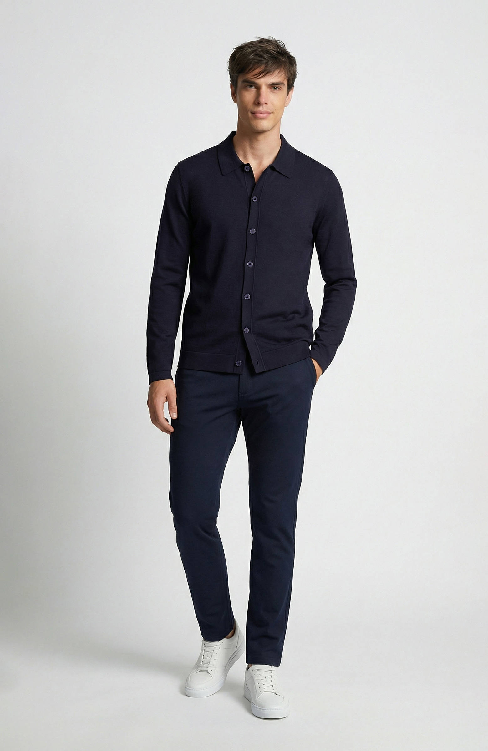 Limited Lacivert İpek Karışımlı Triko Gömlek