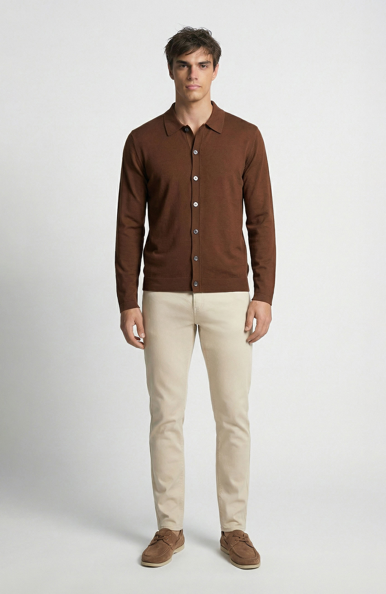 Limited Kahverengi İpek Karışımlı Triko Gömlek