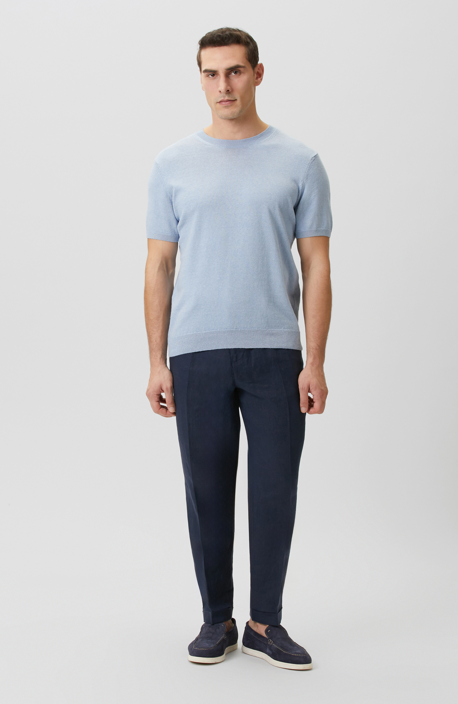 Mavi Keten Karışımlı Triko Kazak