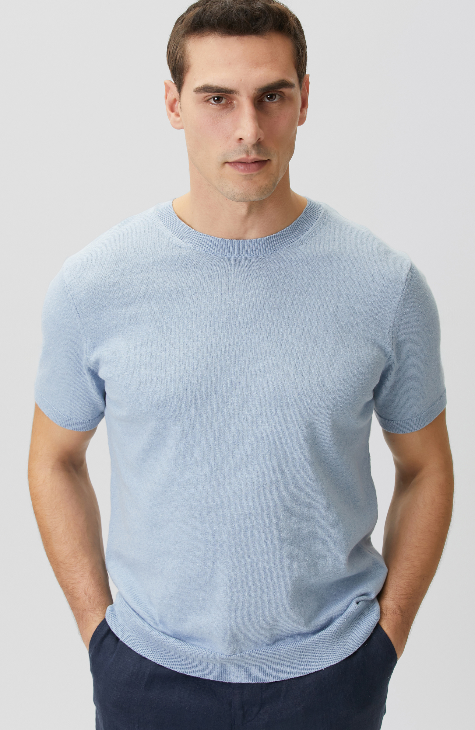 Mavi Keten Karışımlı Triko Kazak