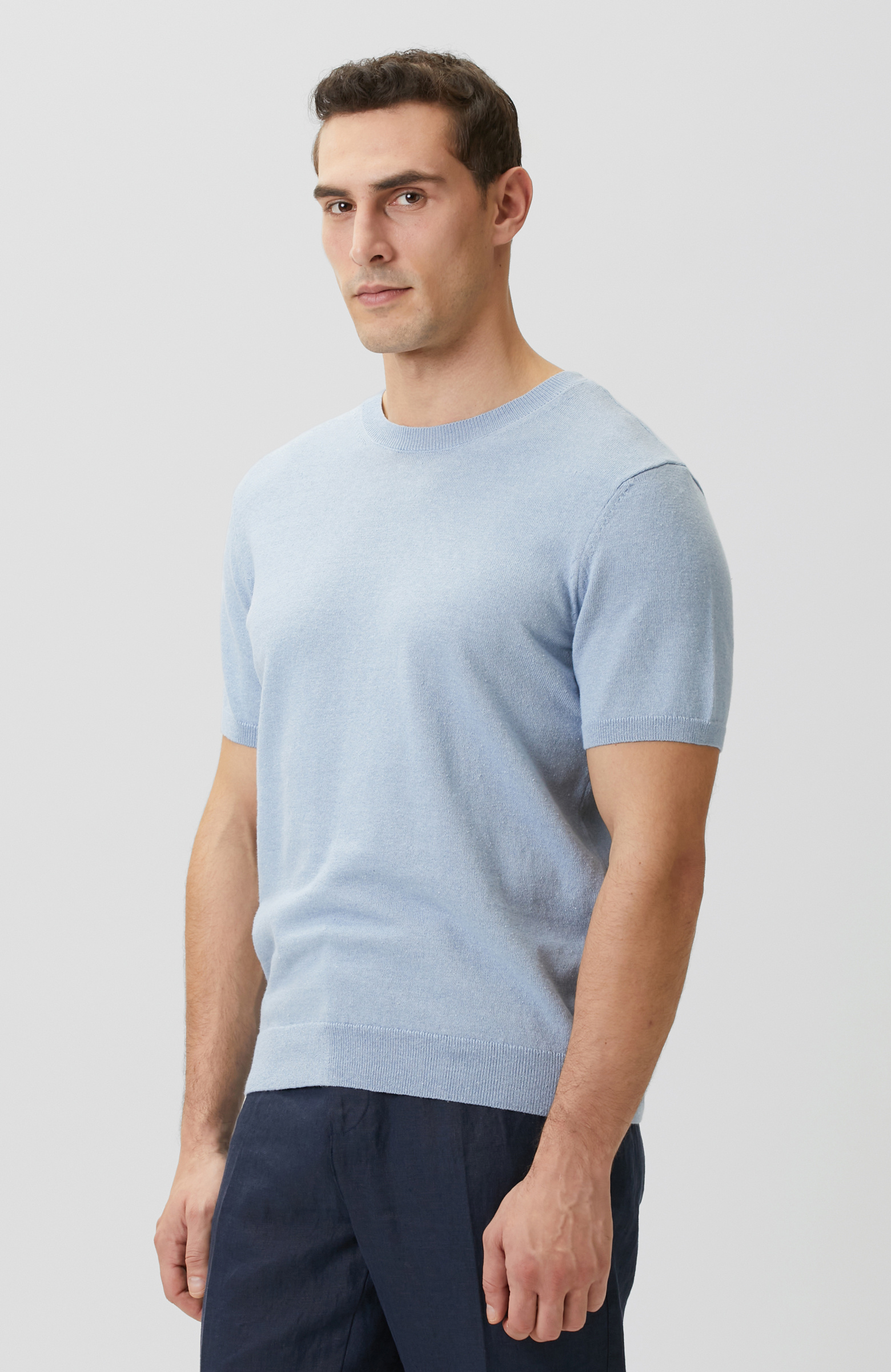 Mavi Keten Karışımlı Triko Kazak