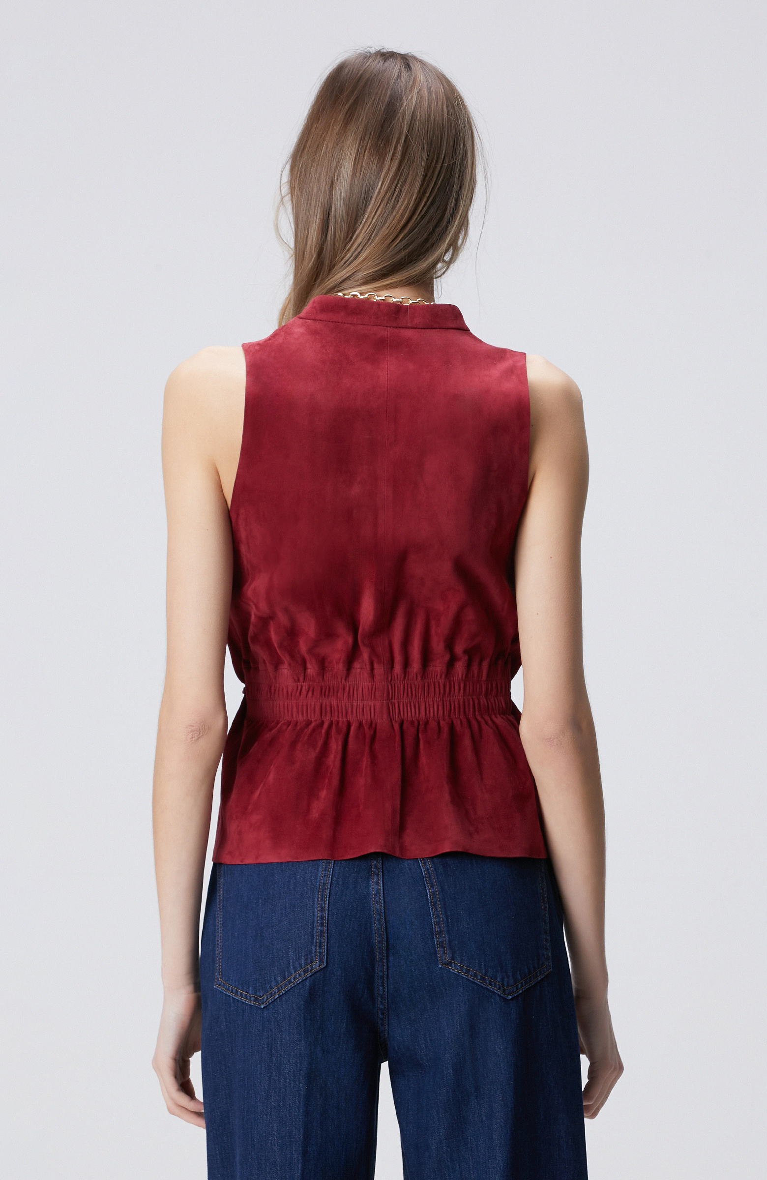 Vişne Deri Süet Yelek