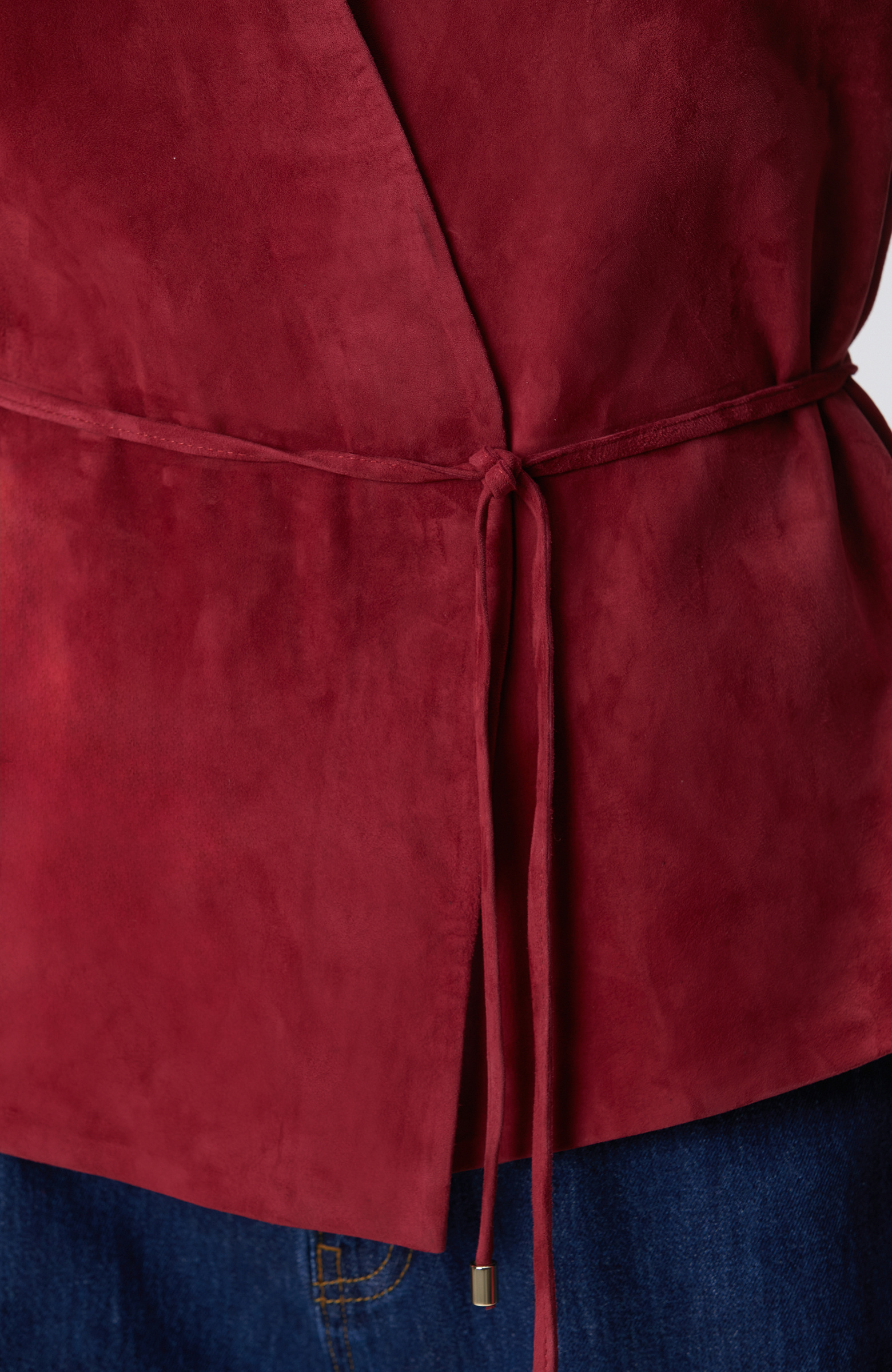 Vişne Deri Süet Yelek