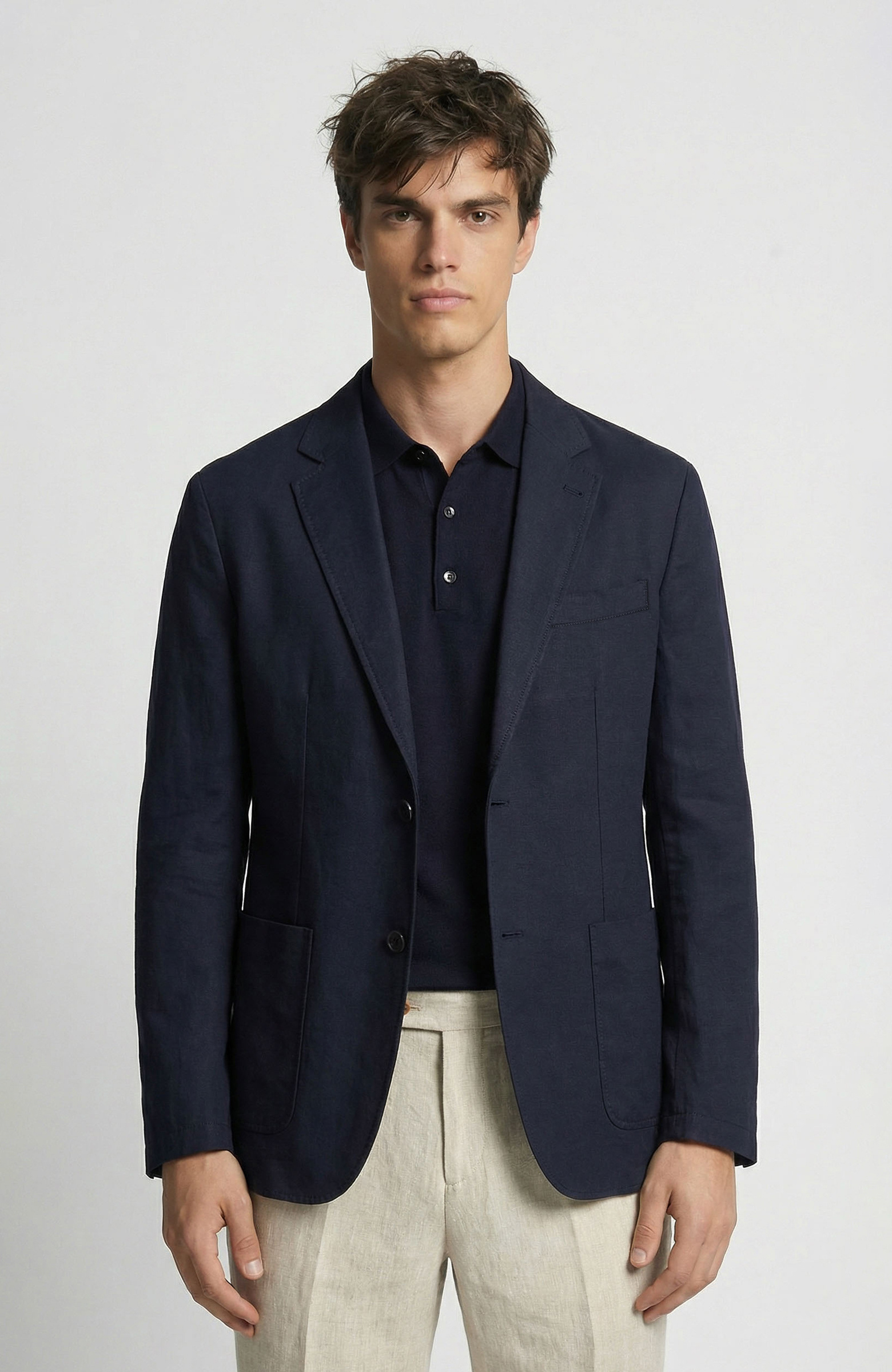 Lacivert Keten Karışımlı Ceket