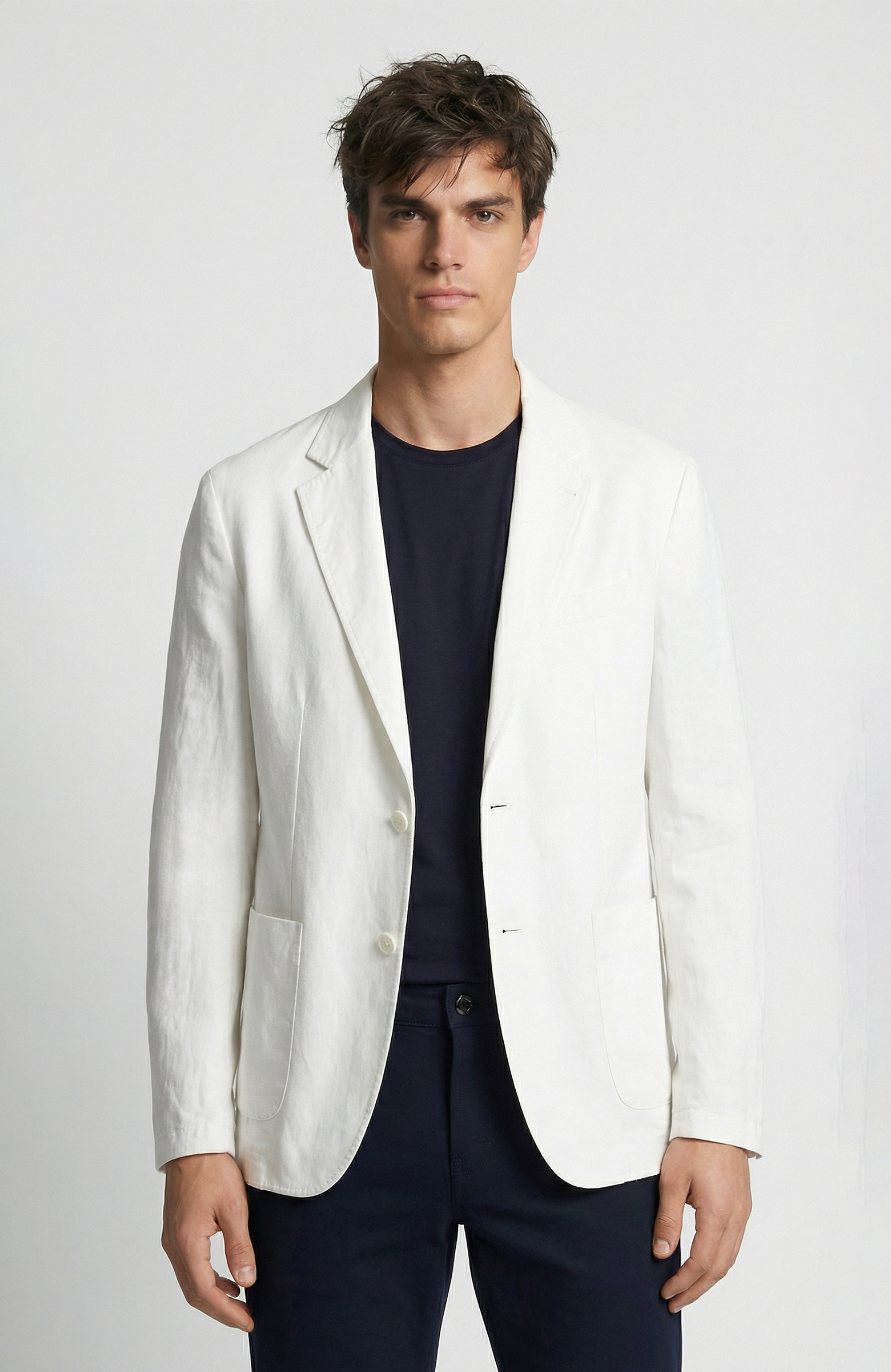 Ekru Keten Karışımlı Ceket