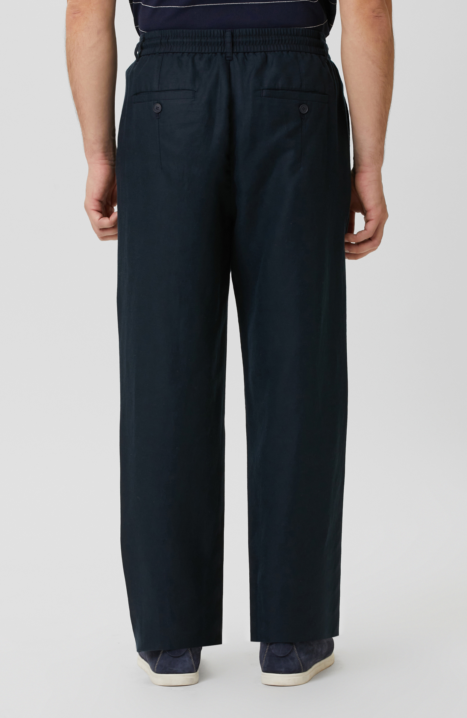 Lacivert Tek Pileli Keten Karışımlı Pantolon