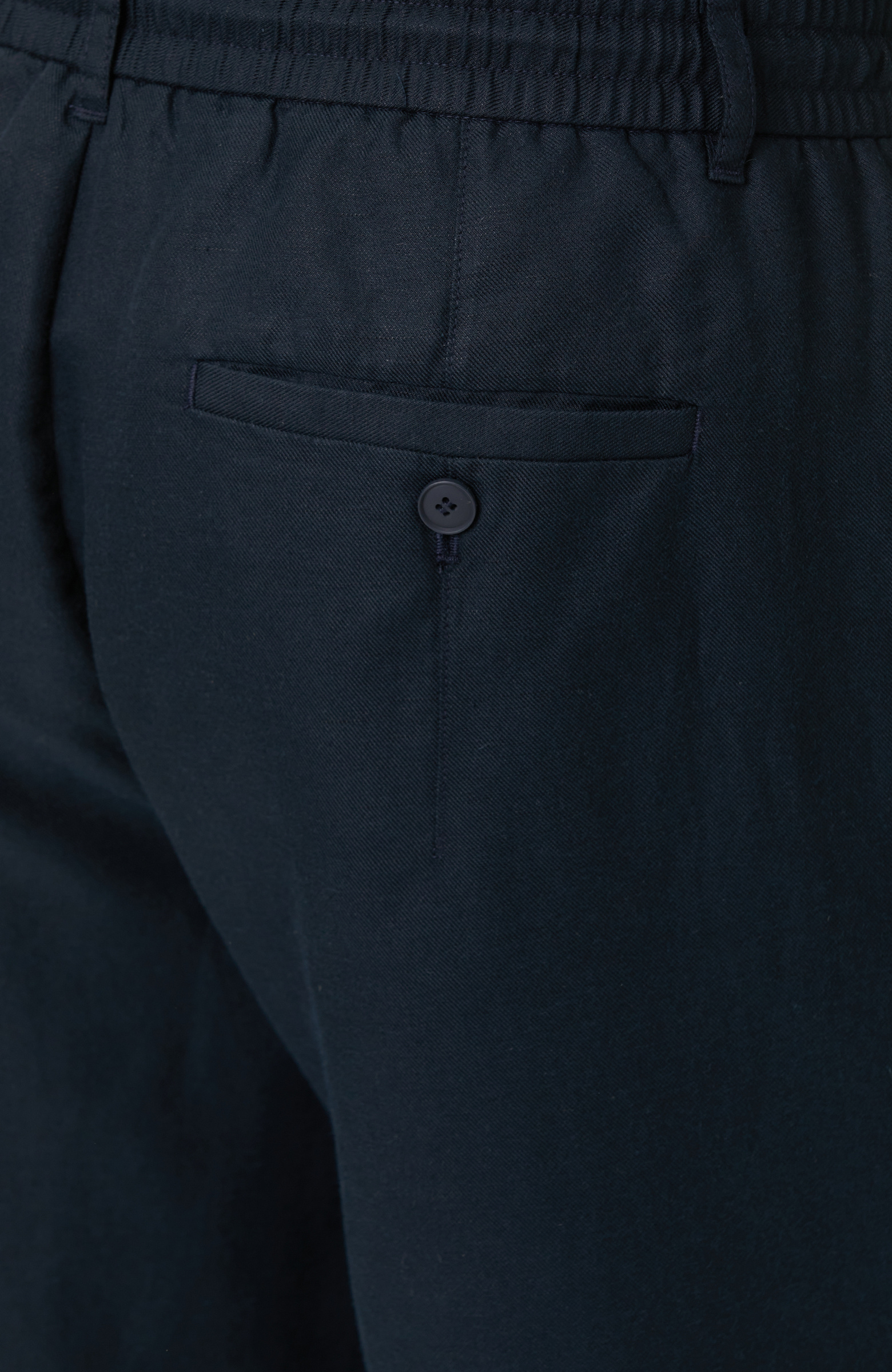 Lacivert Tek Pileli Keten Karışımlı Pantolon