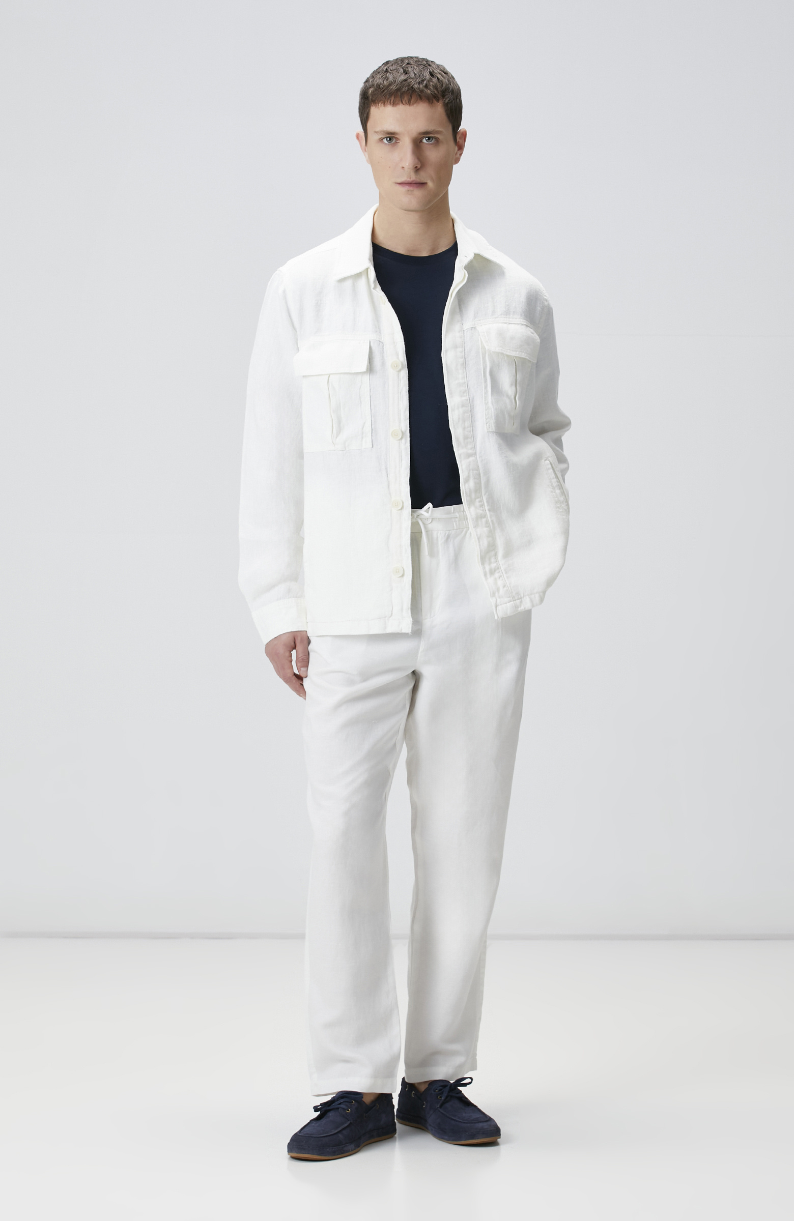 Ekru Tek Pileli Keten Karışımlı Pantolon