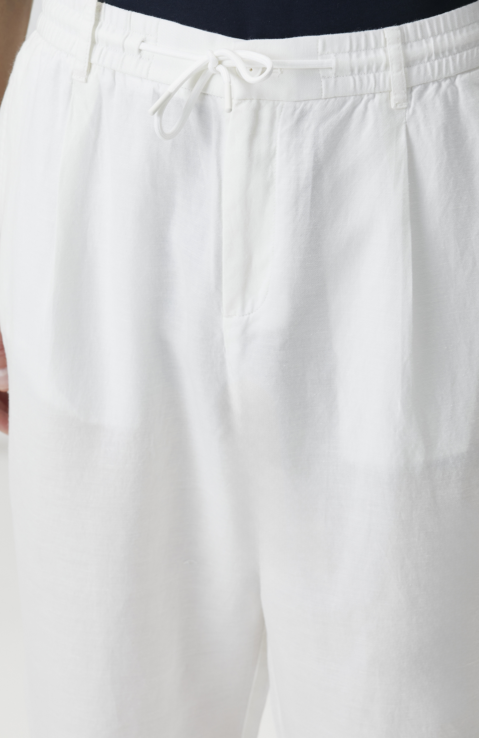 Ekru Tek Pileli Keten Karışımlı Pantolon