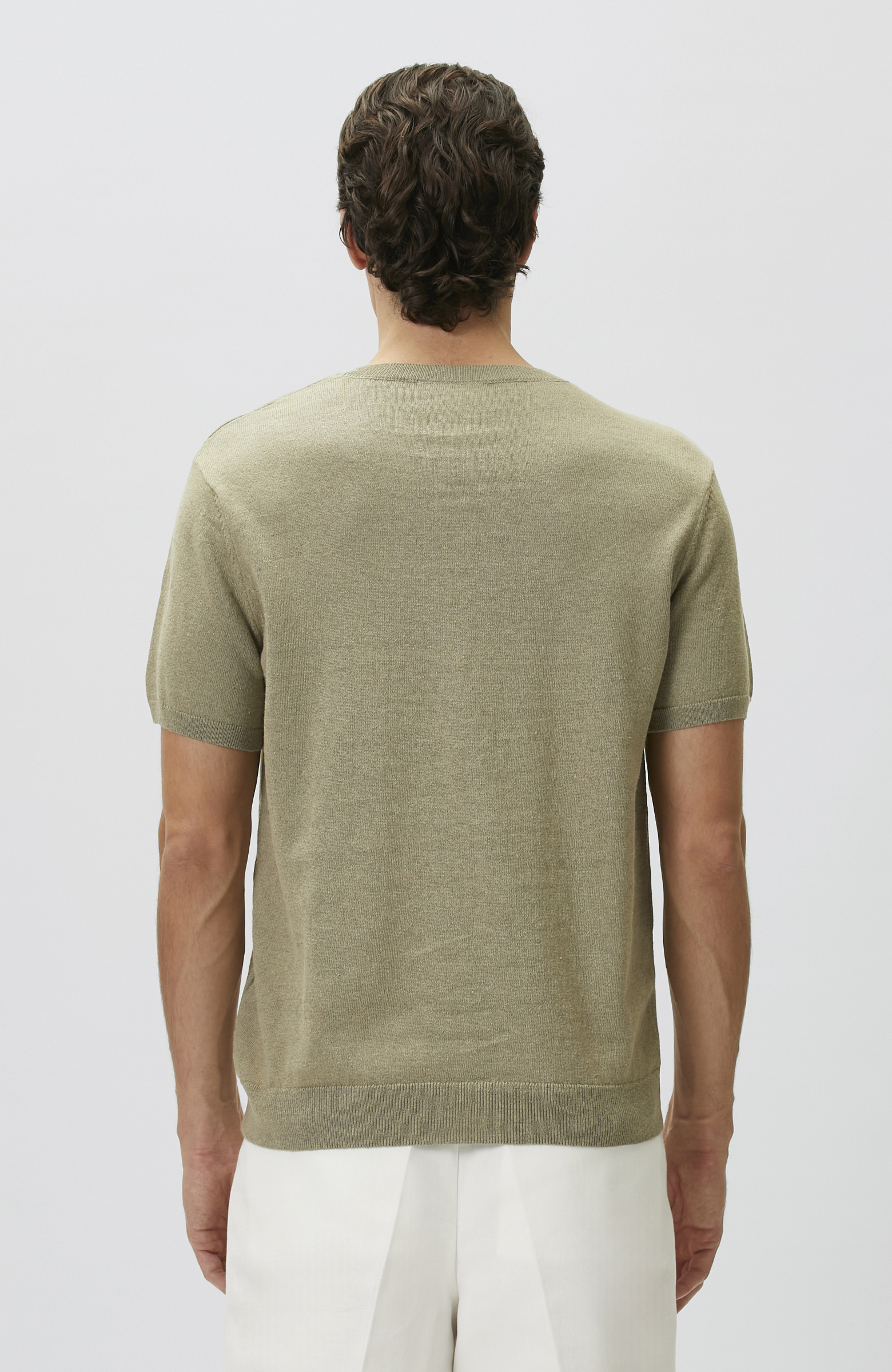 Slim Fit Açık Haki Keten Karışımlı Kazak