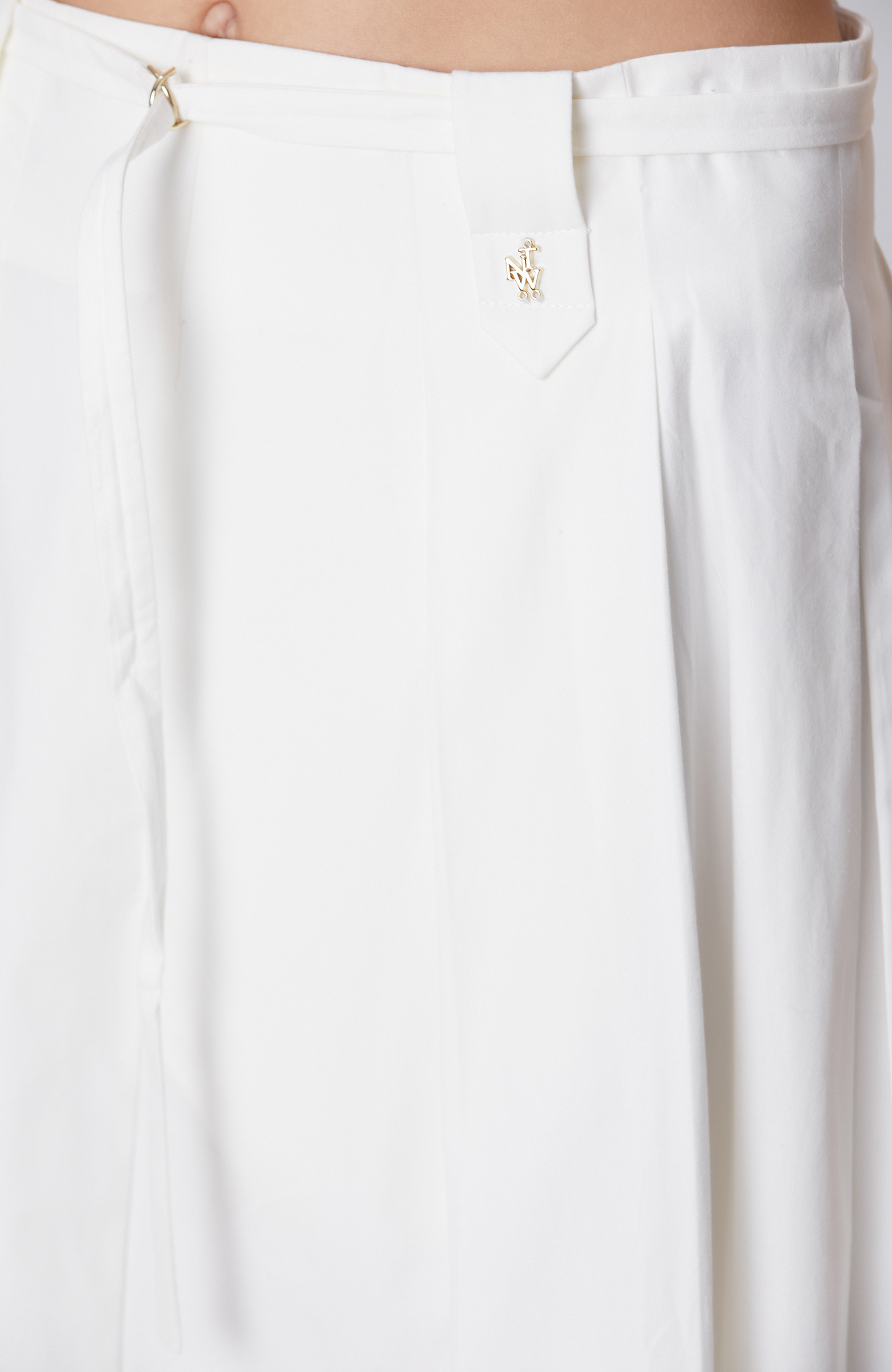 Beyaz Pilili Midi Poplin Etek