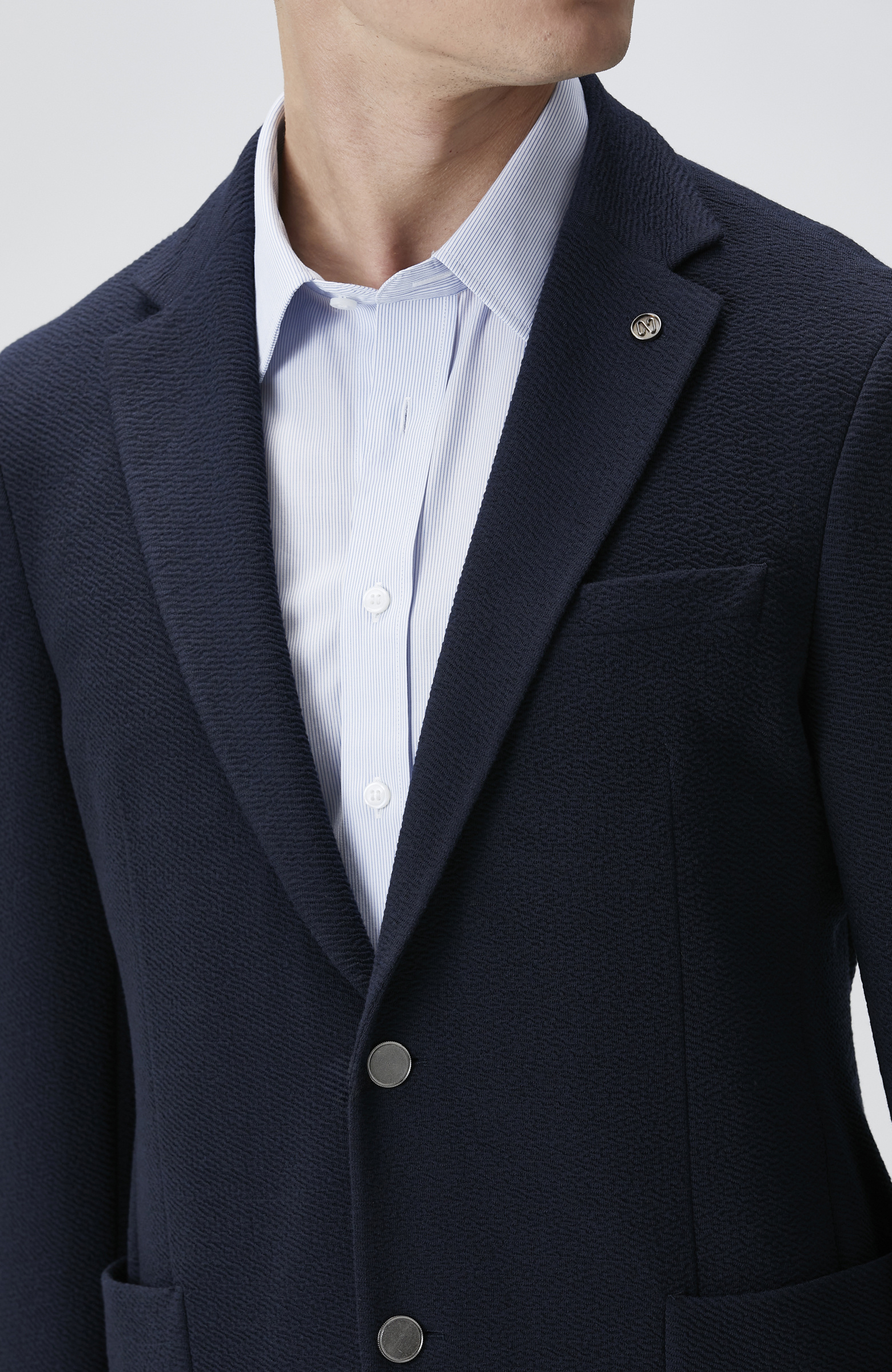 Lacivert Slim Fit Gofre Desen Örme Ceket