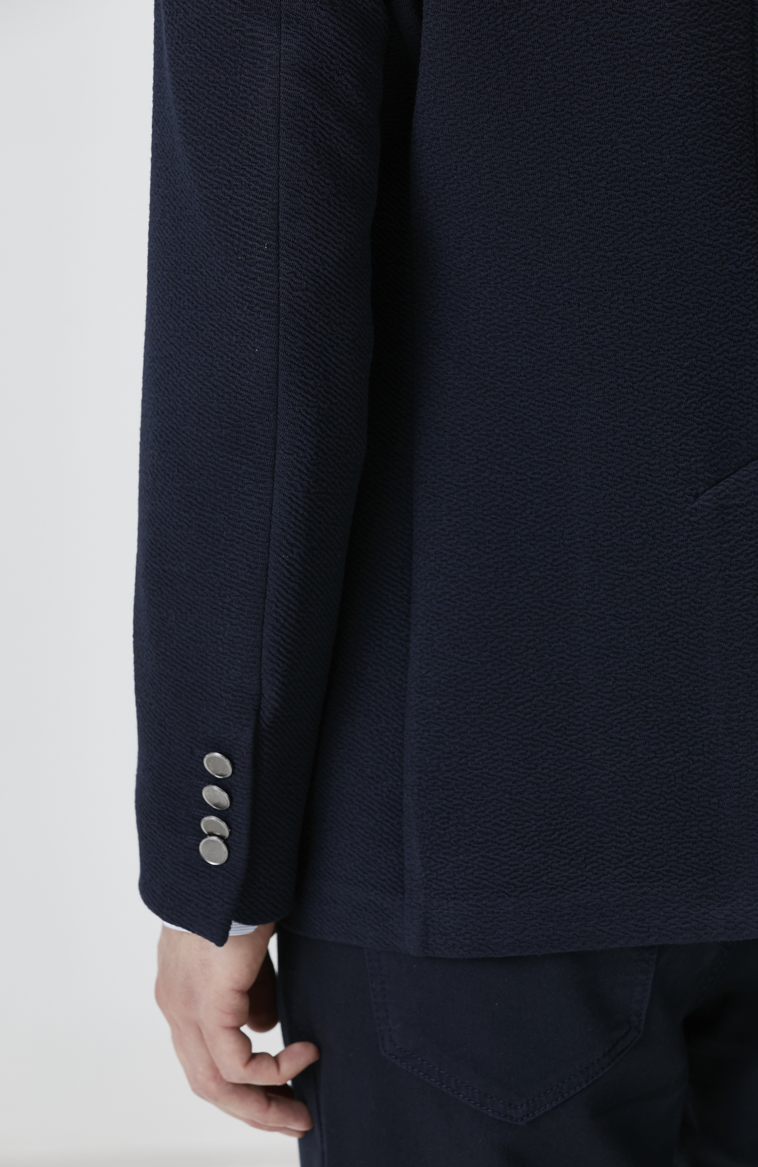 Lacivert Slim Fit Gofre Desen Örme Ceket