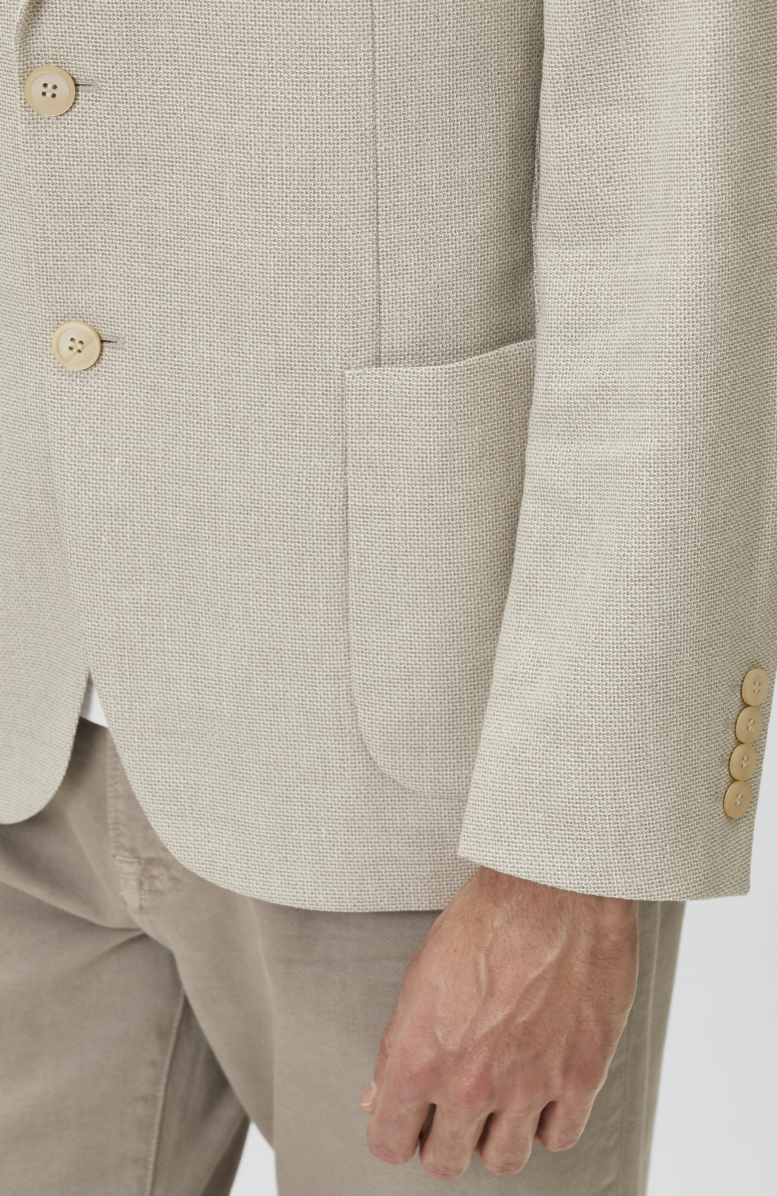 Slim Fit Bej Mono Yaka Jakarlı Dokuma Ceket