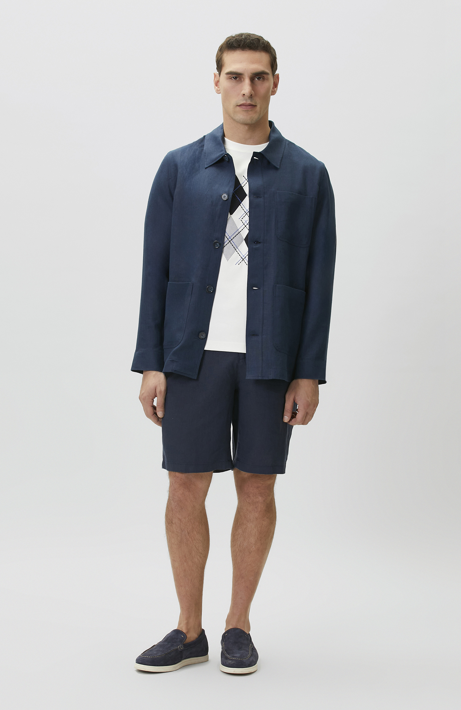 Comfort Fit Lacivert Cep Detaylı Keten Dış Gömlek