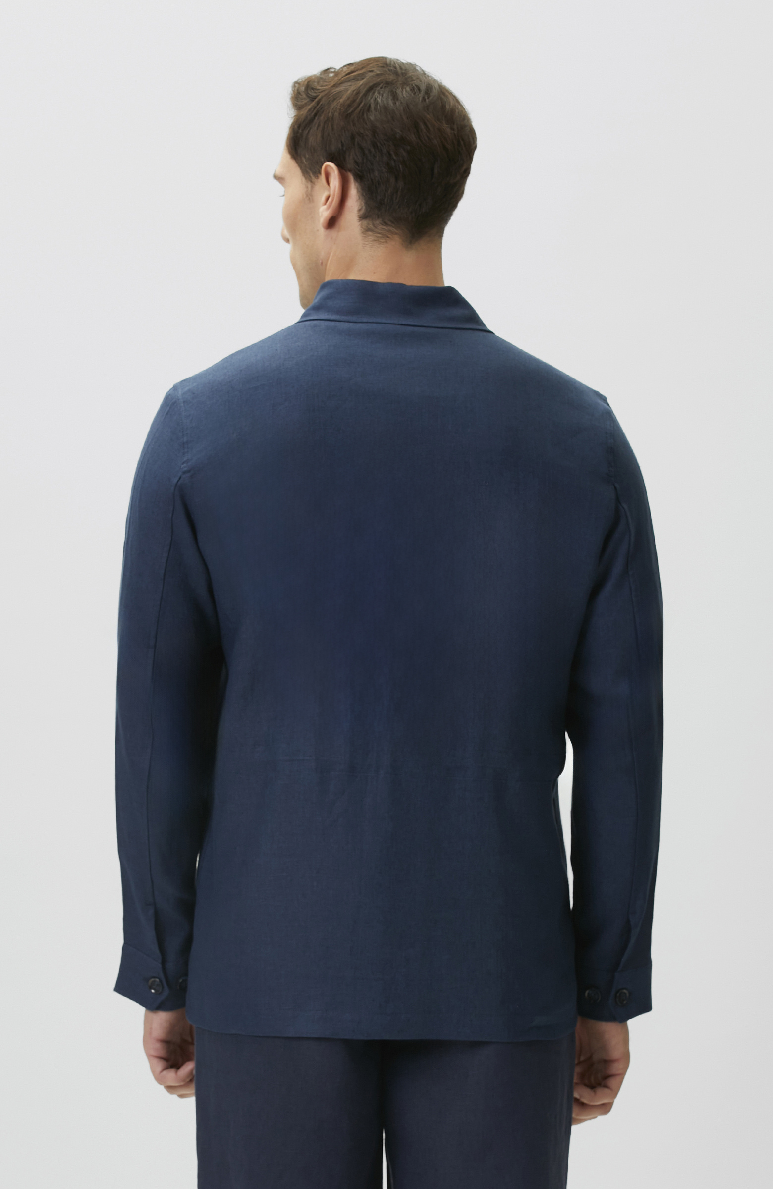 Comfort Fit Lacivert Cep Detaylı Keten Dış Gömlek