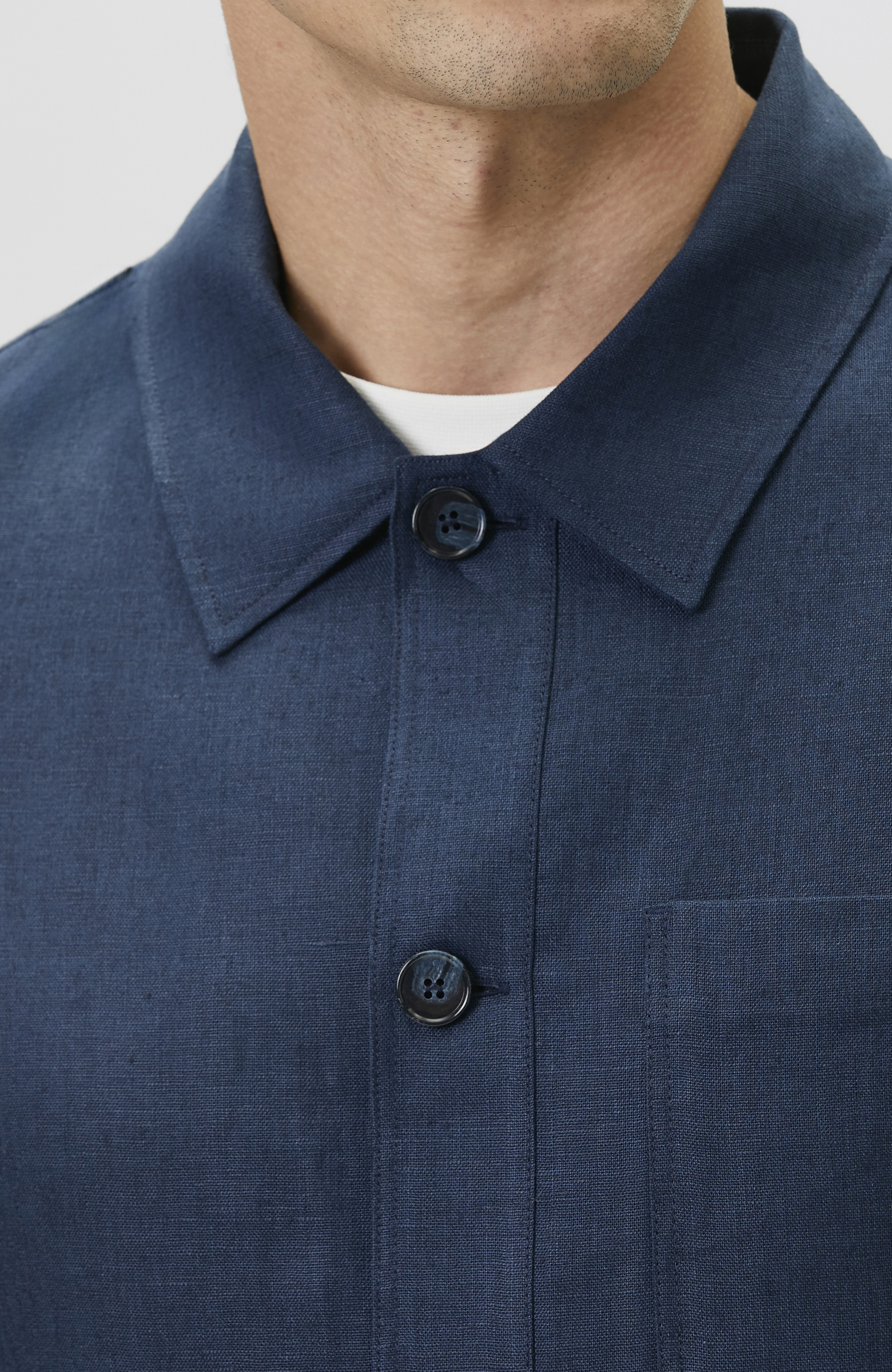 Comfort Fit Lacivert Cep Detaylı Keten Dış Gömlek