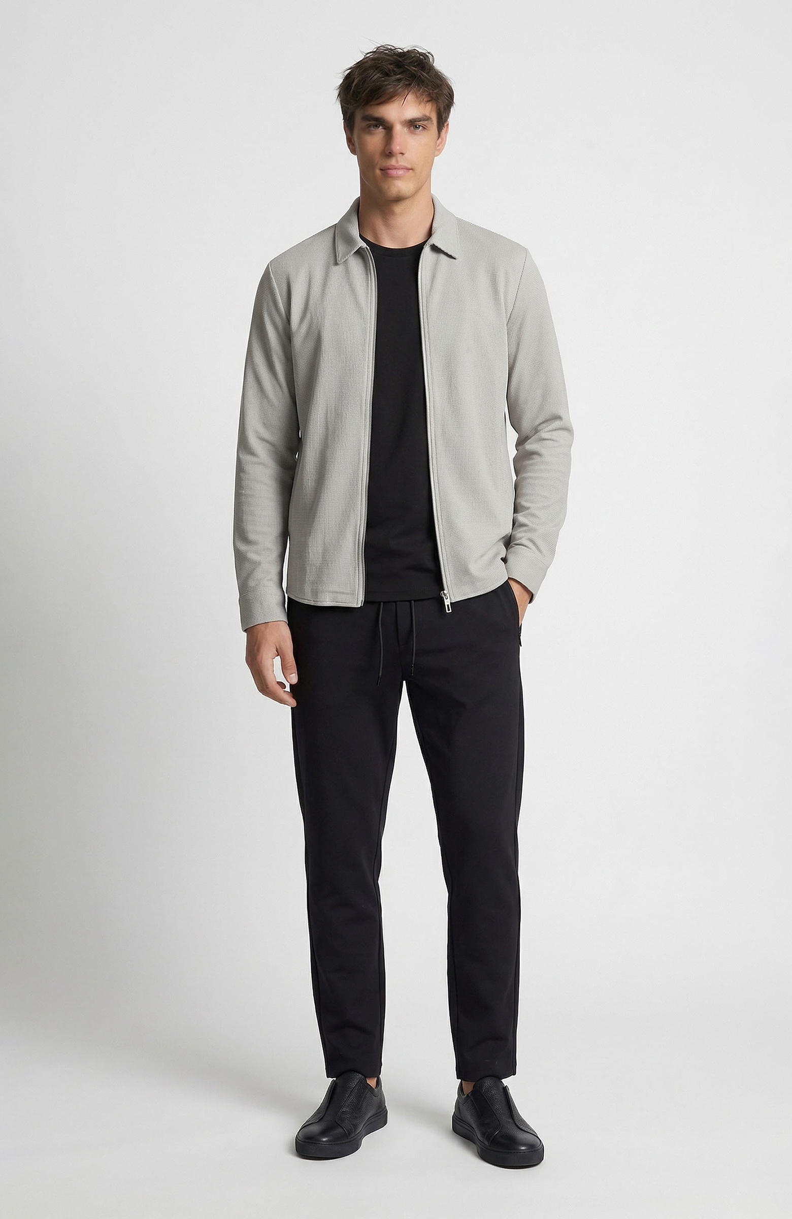 Gri Slim Fit Çizgili Göğüs Cep Detaylı Dış Gömlek