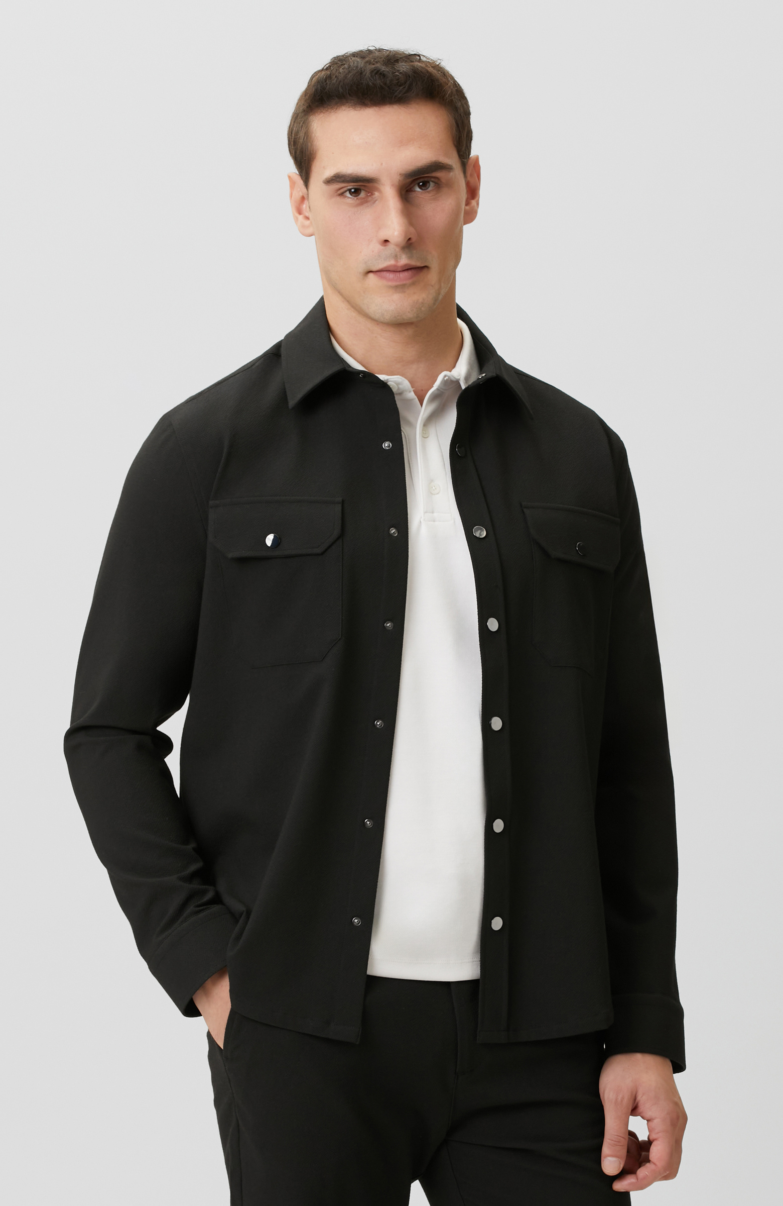 Black Seersucker Pattern Outer Shirt