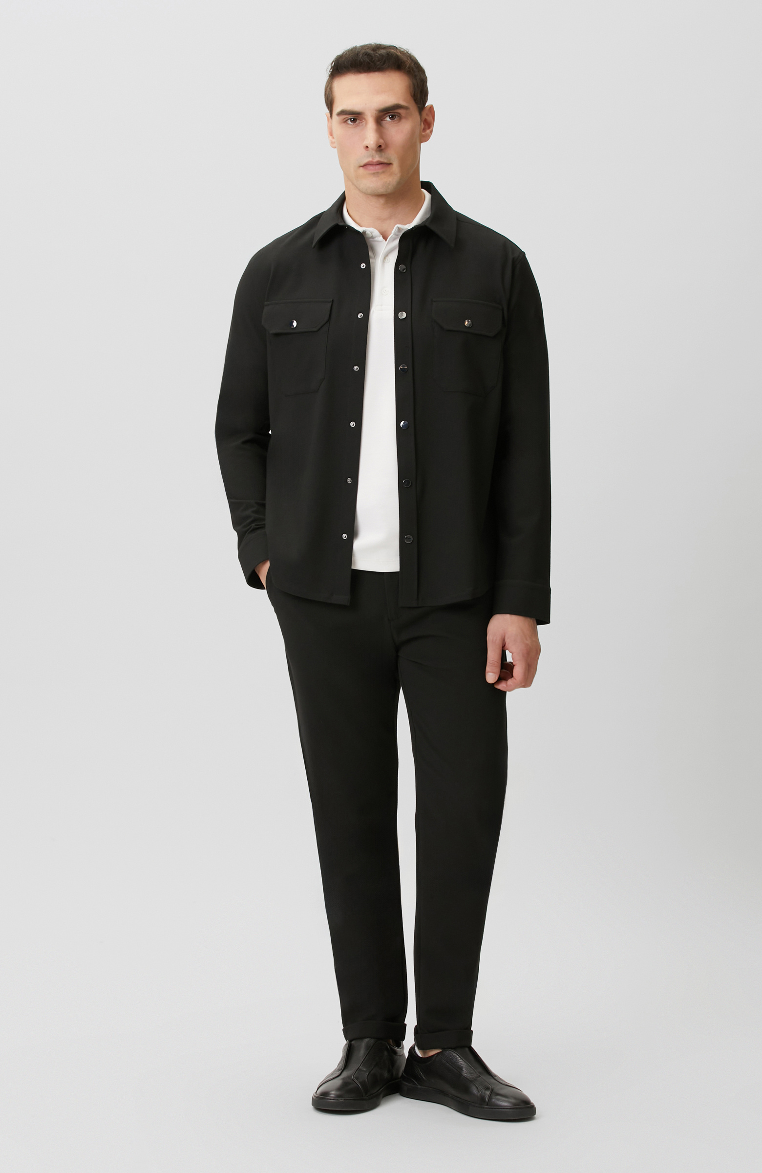 Black Seersucker Pattern Outer Shirt