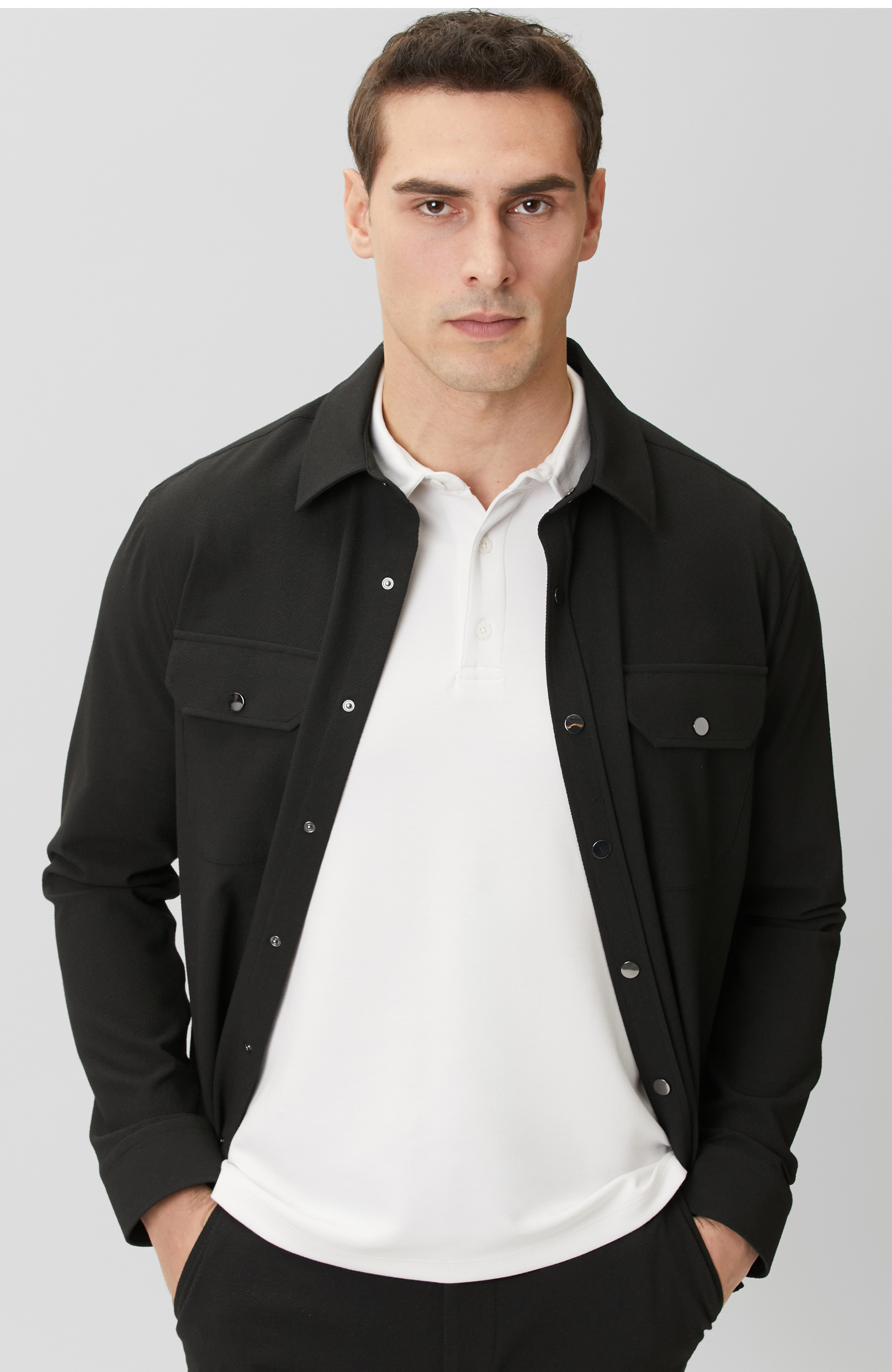 Black Seersucker Pattern Outer Shirt