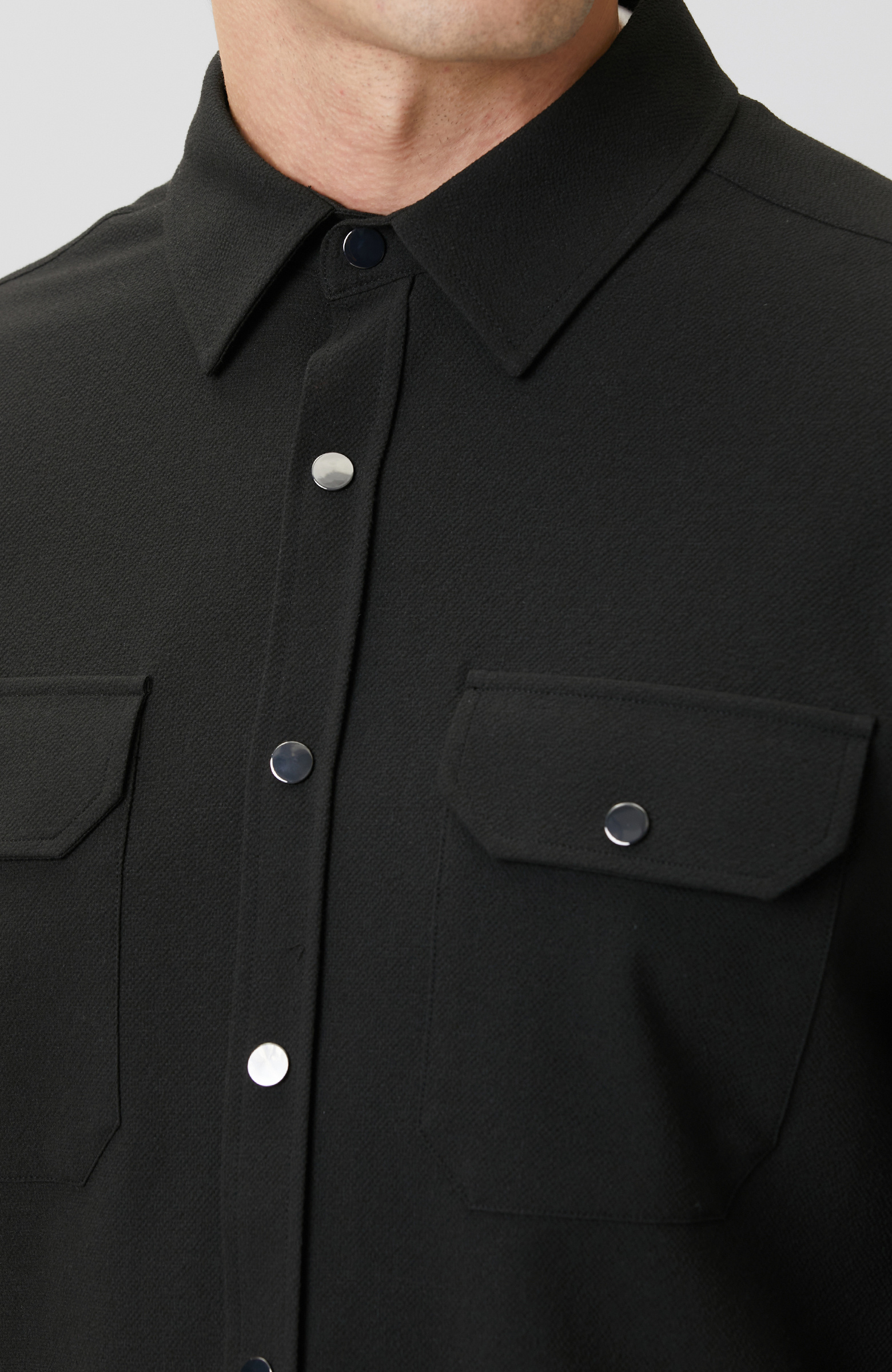 Black Seersucker Pattern Outer Shirt