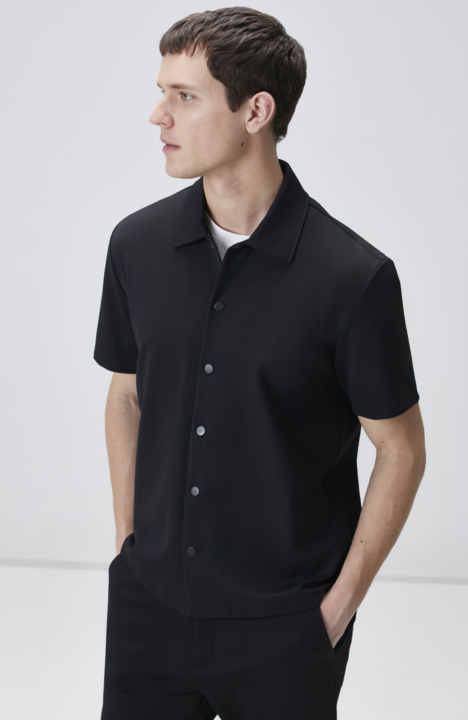 Siyah Diyagonal Desen Dış Gömlek