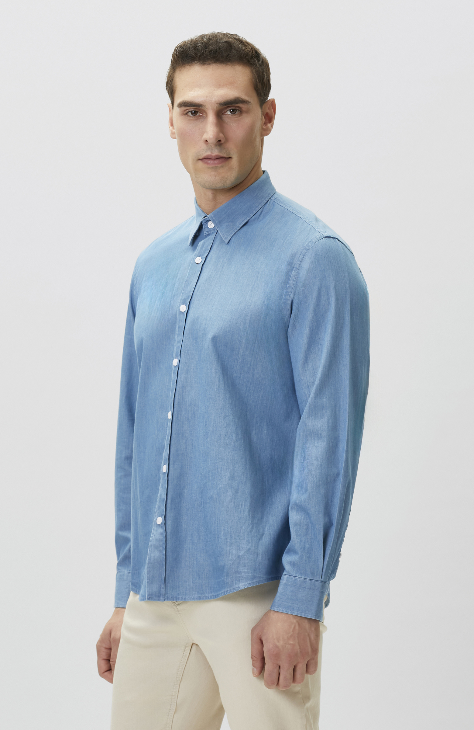 Açık Mavi Lyocelli Denim Look Gömlek